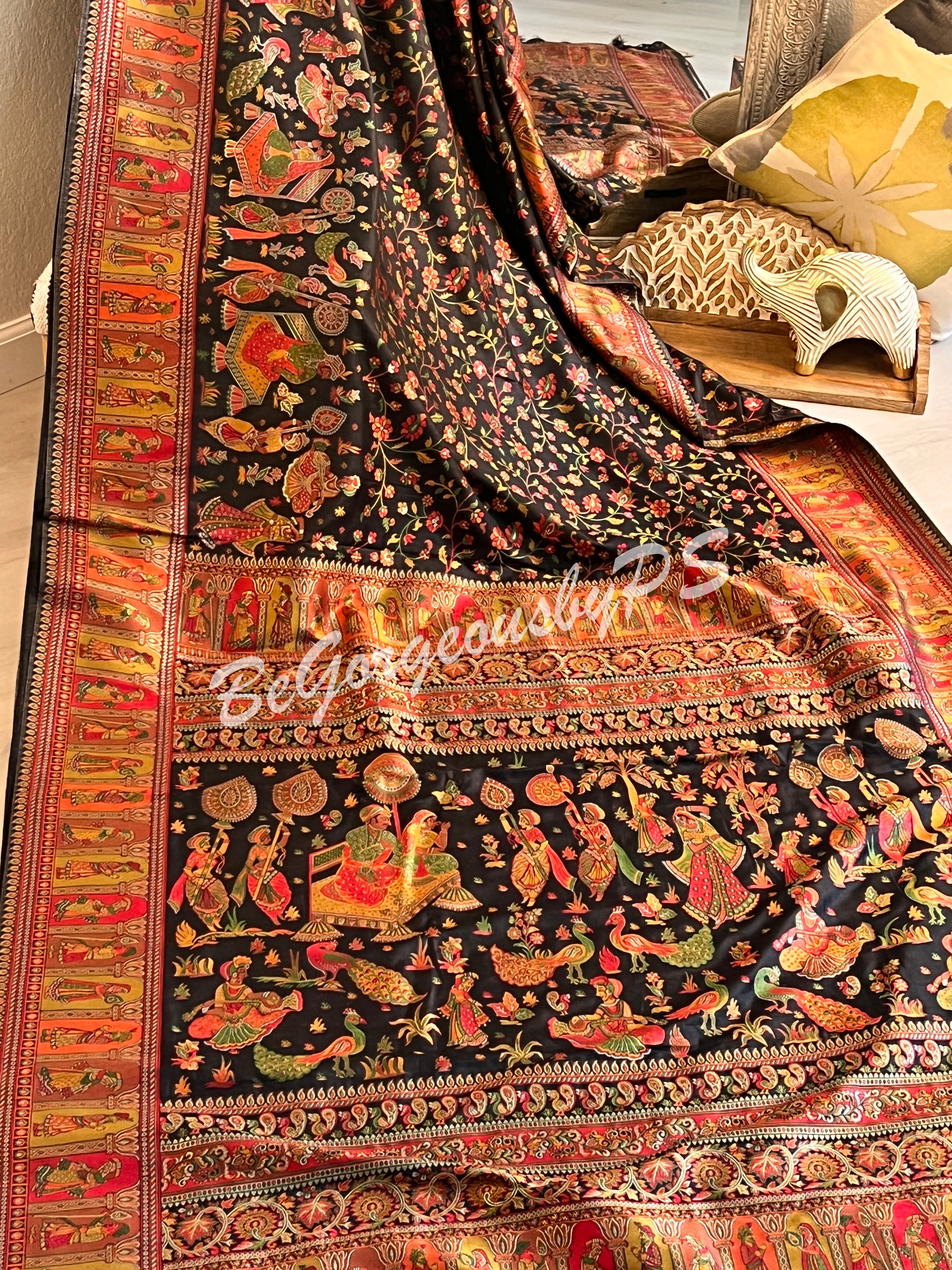 Silk Kashmiri Weave Raja Rani Black