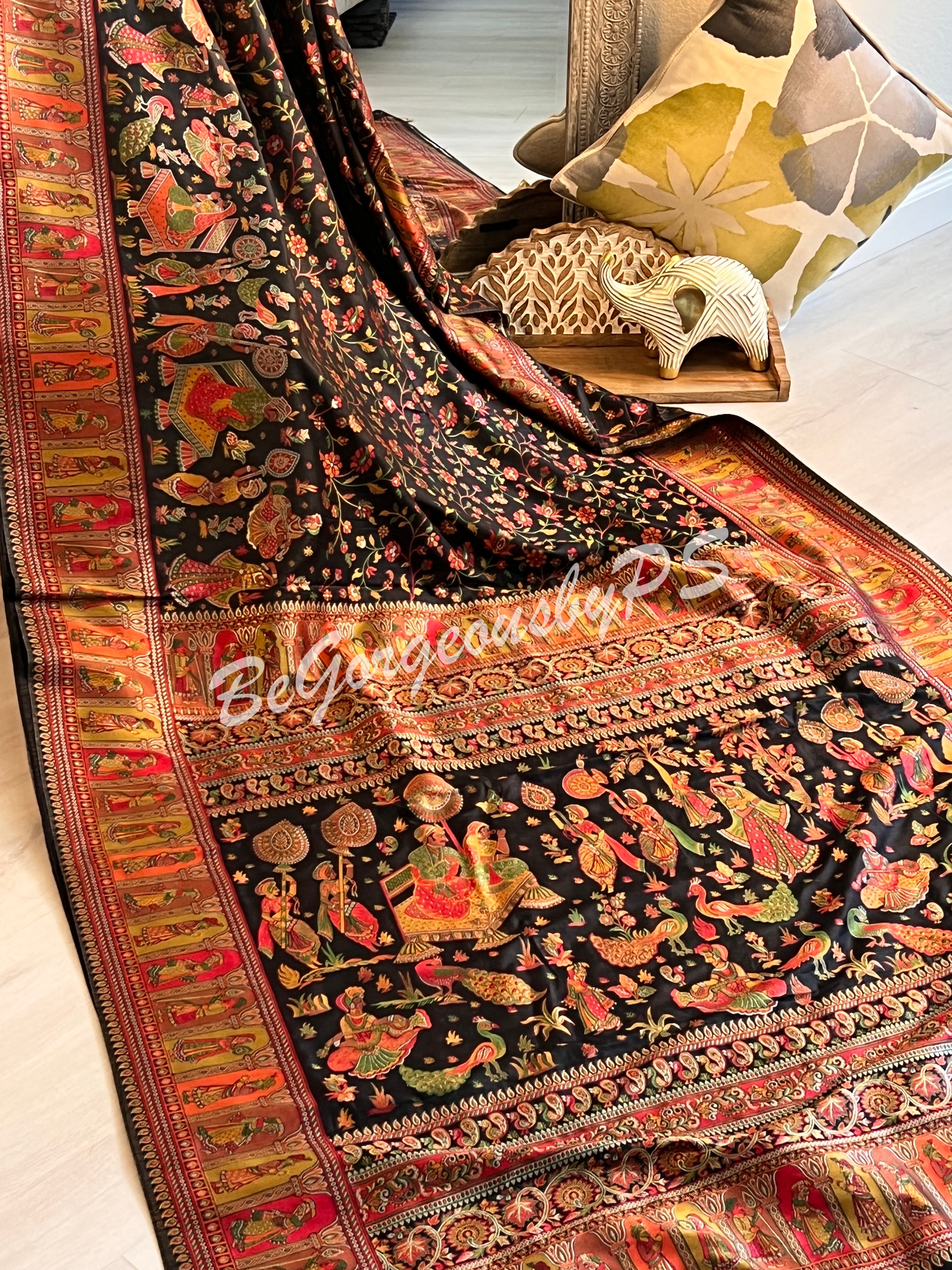 Silk Kashmiri Weave Raja Rani Black