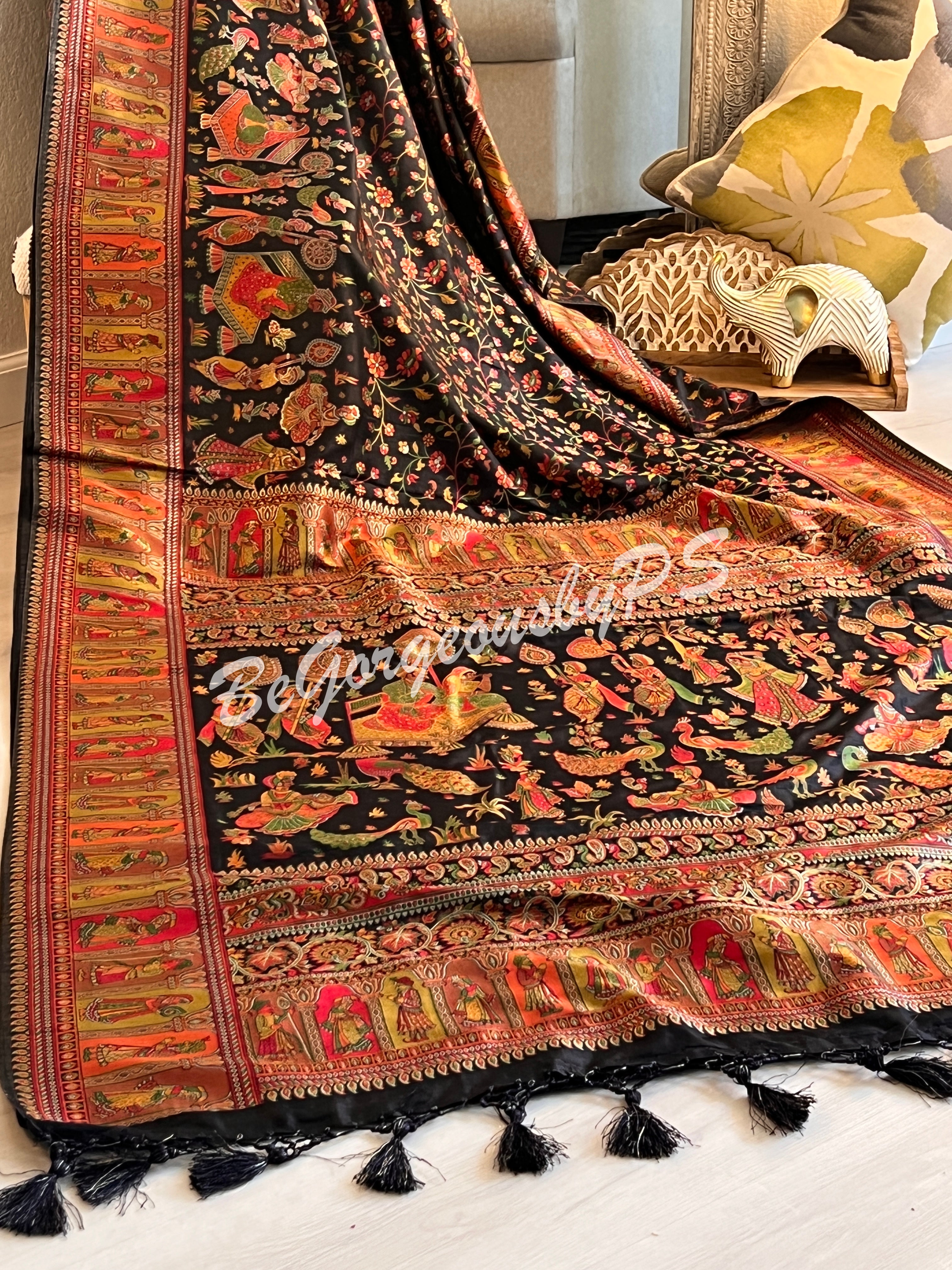 Silk Kashmiri Weave Raja Rani Black