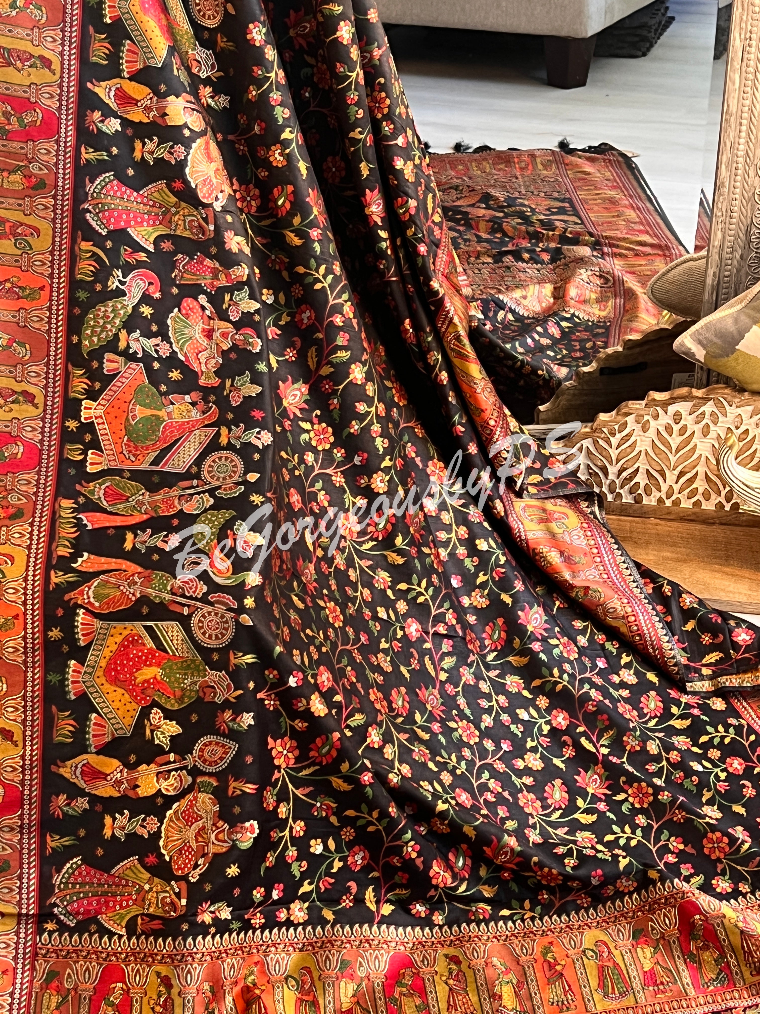 Silk Kashmiri Weave Raja Rani Black