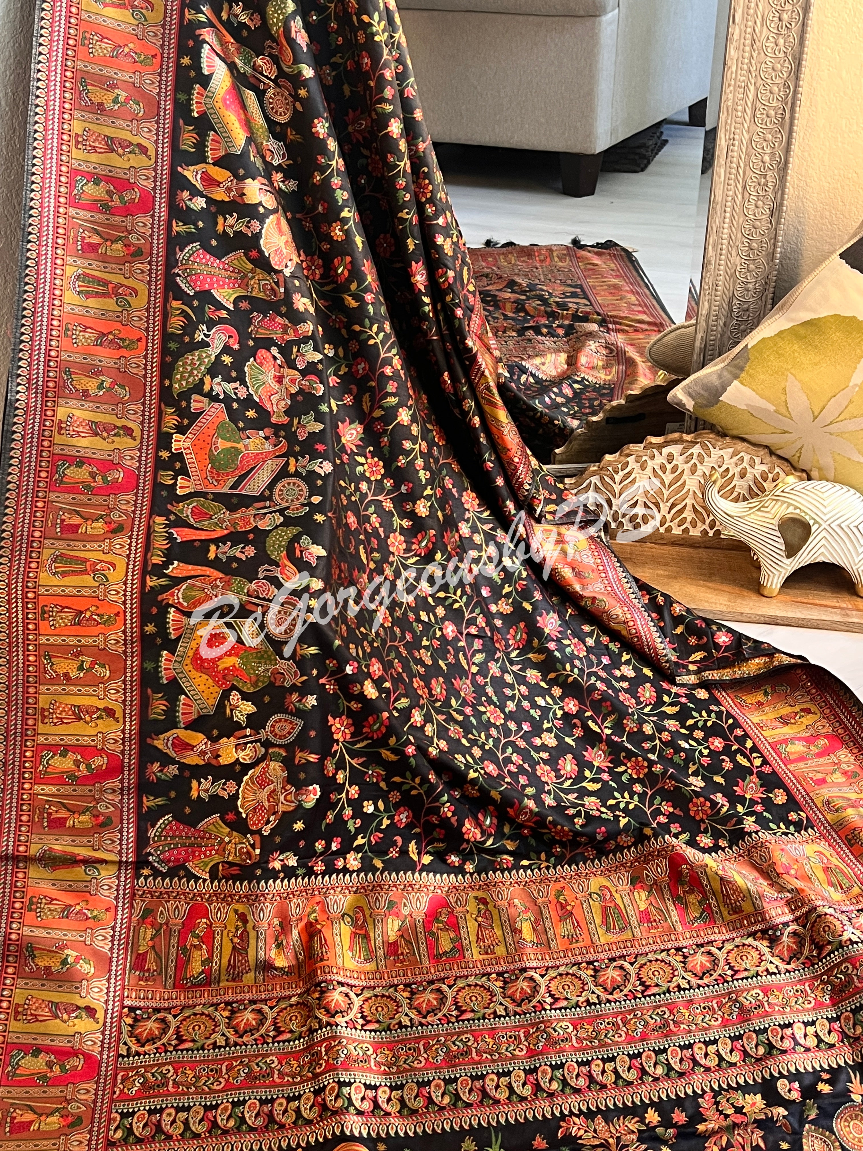 Silk Kashmiri Weave Raja Rani Black