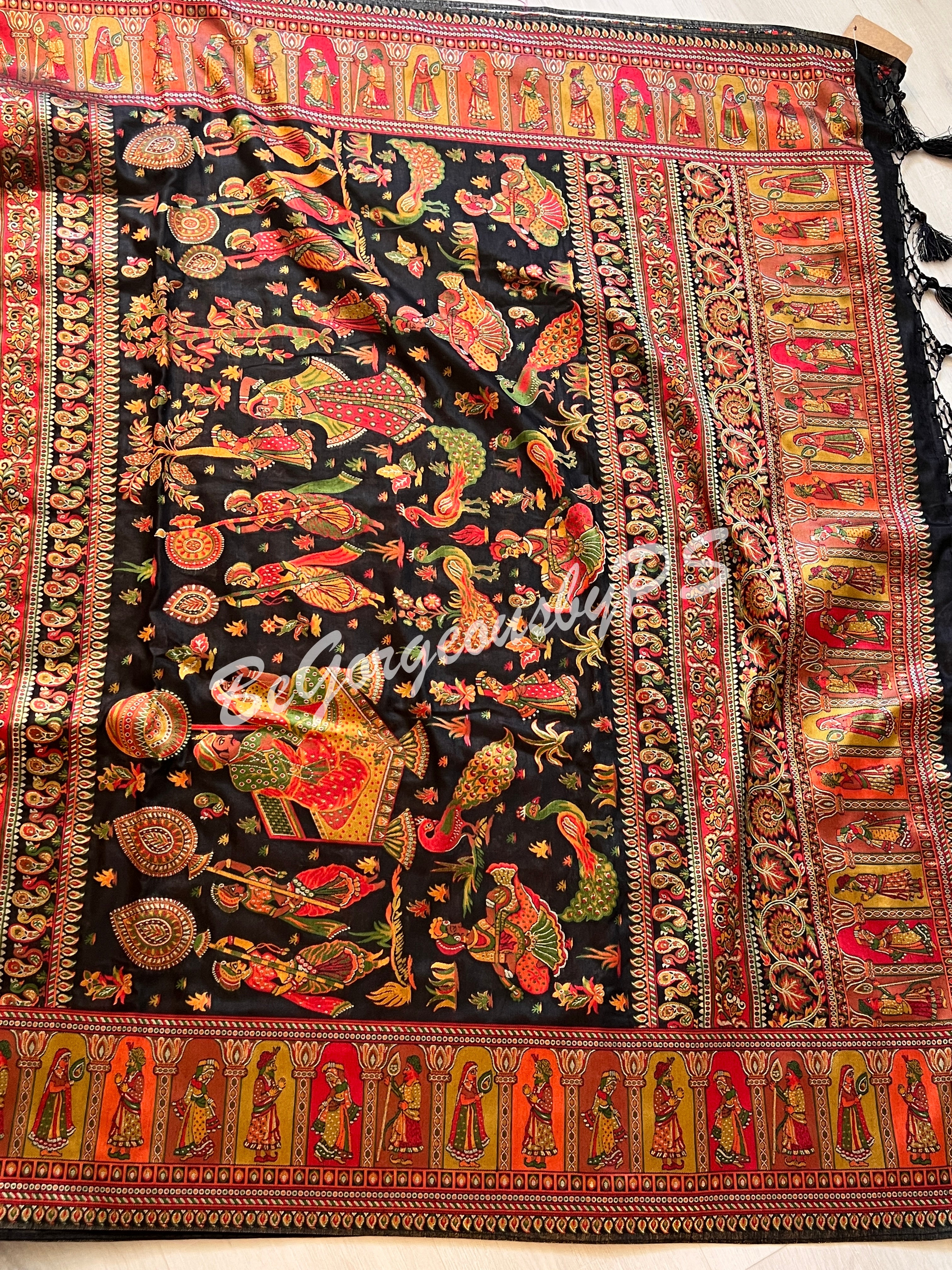 Silk Kashmiri Weave Raja Rani Black