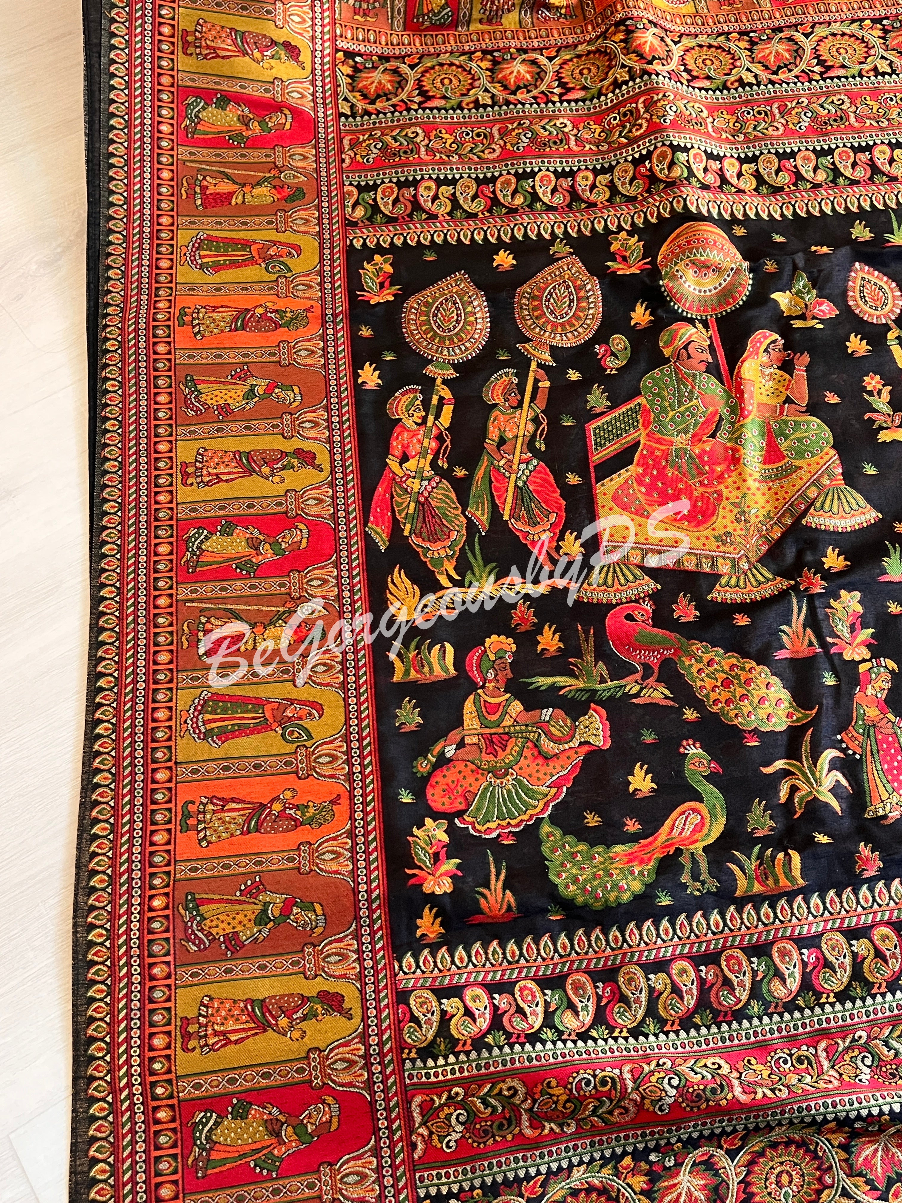 Silk Kashmiri Weave Raja Rani Black