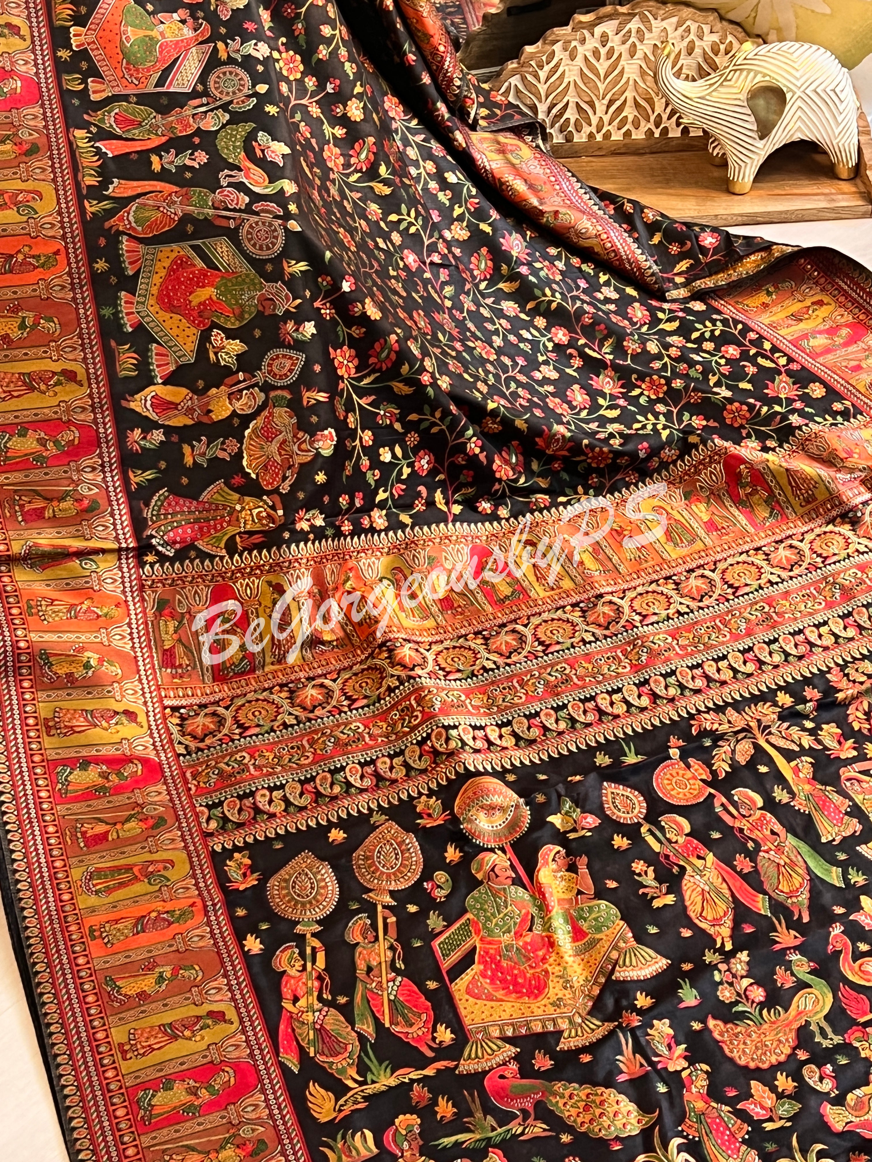 Silk Kashmiri Weave Raja Rani Black