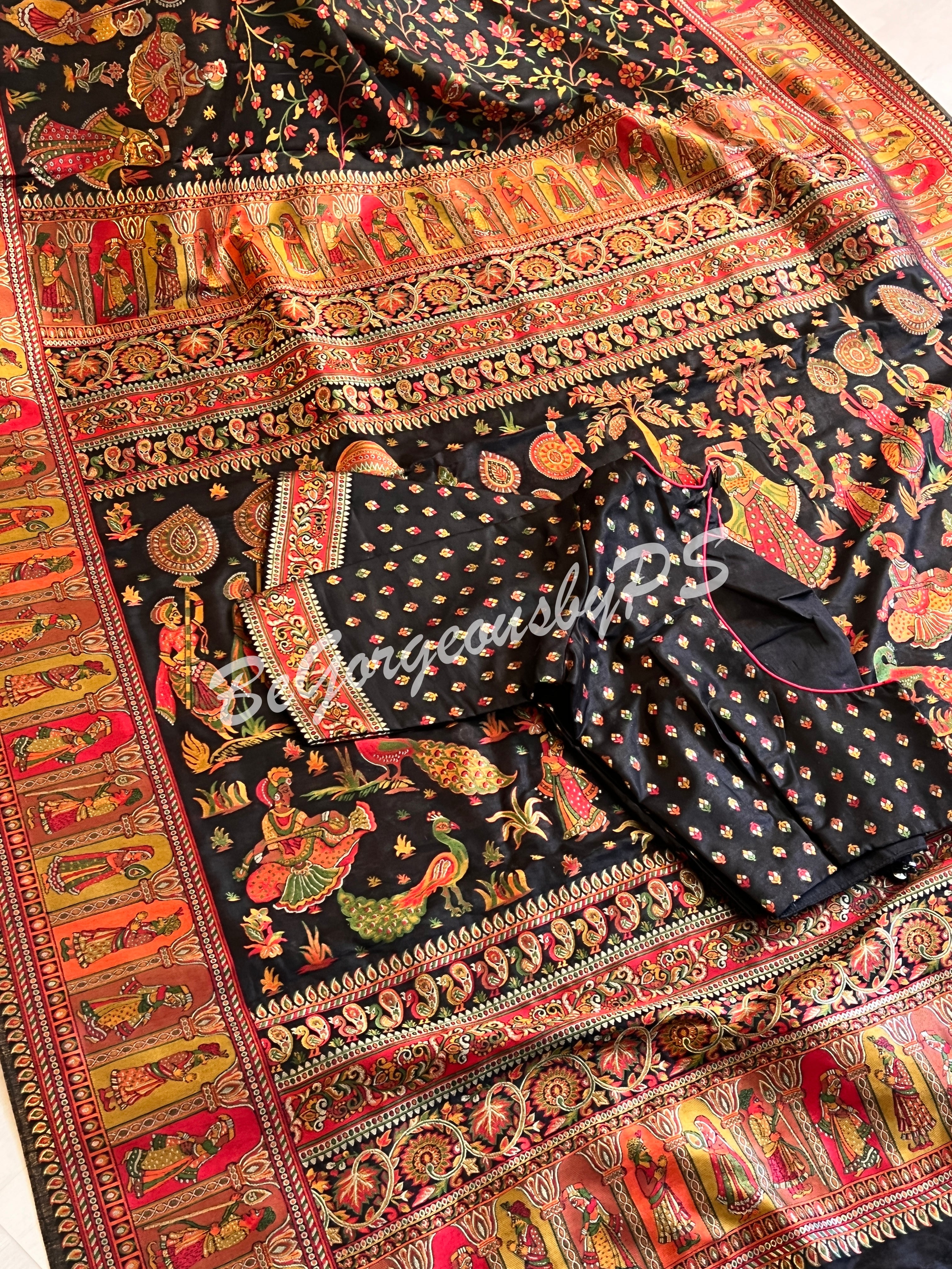 Silk Kashmiri Weave Raja Rani Black