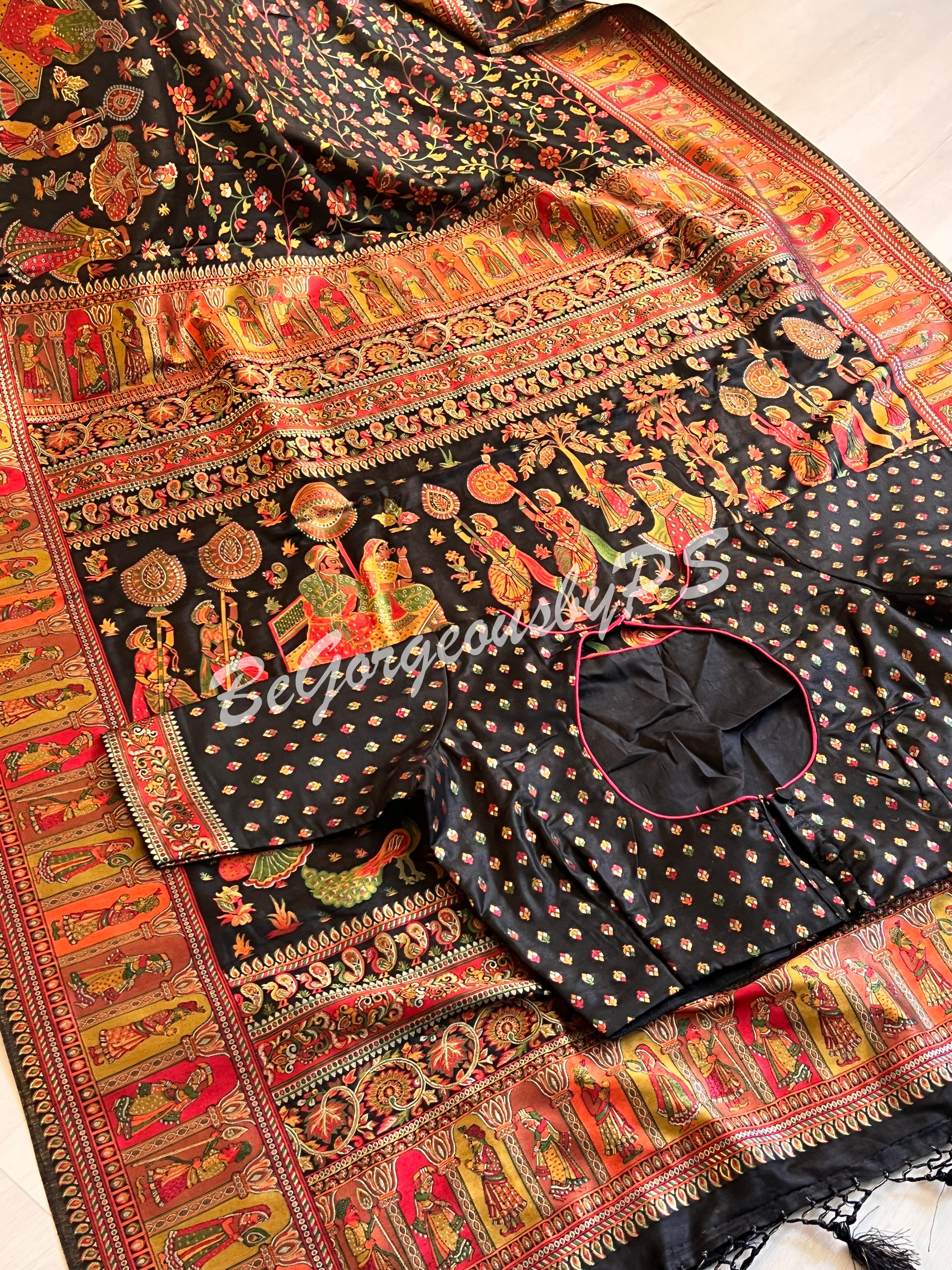 Silk Kashmiri Weave Raja Rani Black