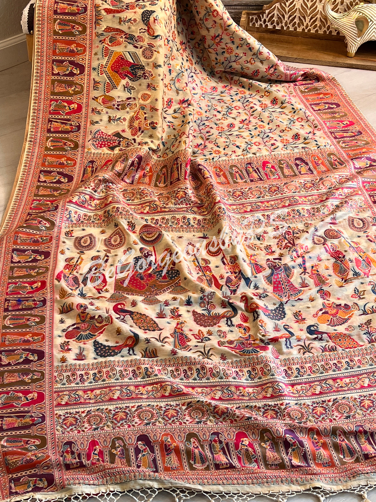 Silk Kashmiri Weave Raja Rani White