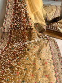 Net Saree with stone work Yellow/Golden