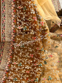 Net Saree with stone work Yellow/Golden