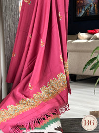 Kashmiri Embroidery Shawl on pure wool pink