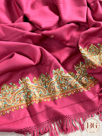 Kashmiri Embroidery Shawl on pure wool pink