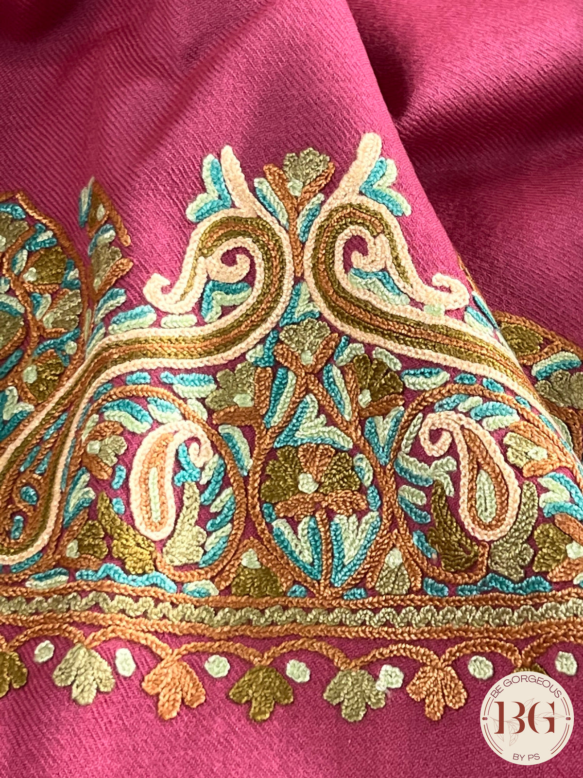 Kashmiri Embroidery Shawl on pure wool pink