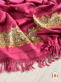 Kashmiri Embroidery Shawl on pure wool pink