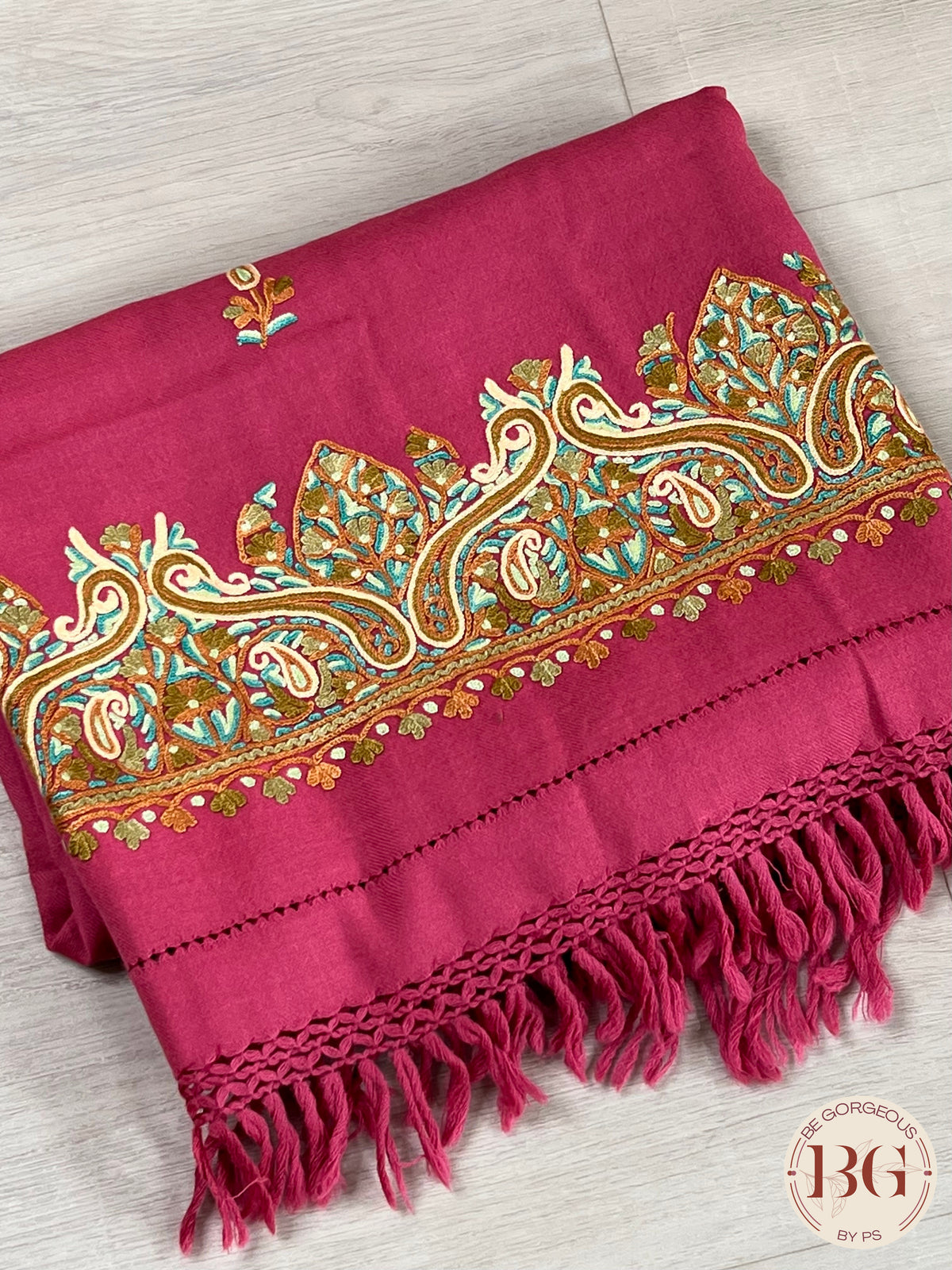 Kashmiri Embroidery Shawl on pure wool pink