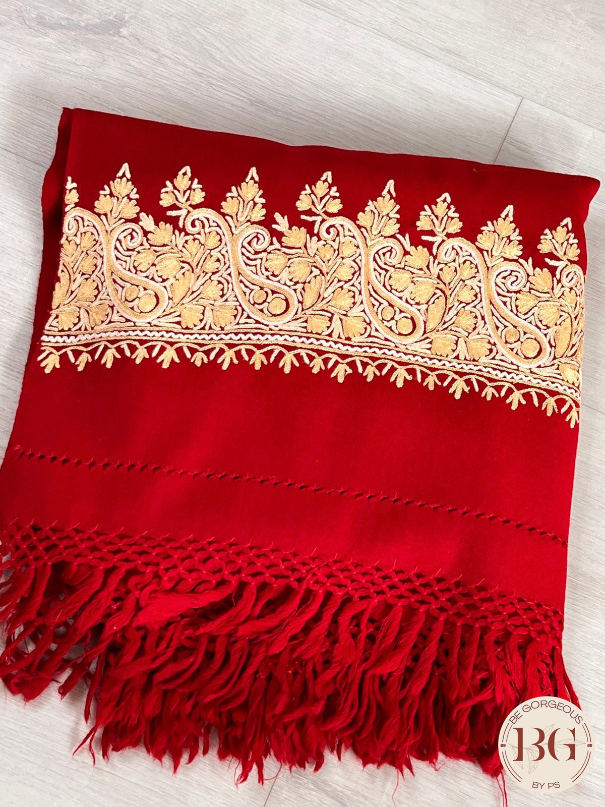 Kashmiri Embroidery Shawl on pure wool red