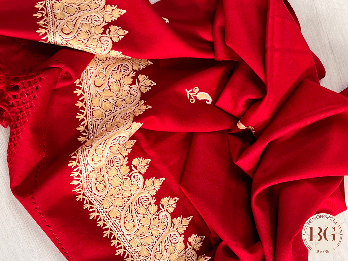 Kashmiri Embroidery Shawl on pure wool red