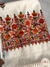 Kashmiri Embroidery Shawl on pure wool cream