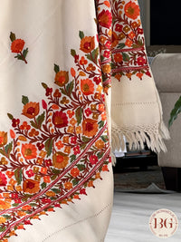 Kashmiri Embroidery Shawl on pure wool cream