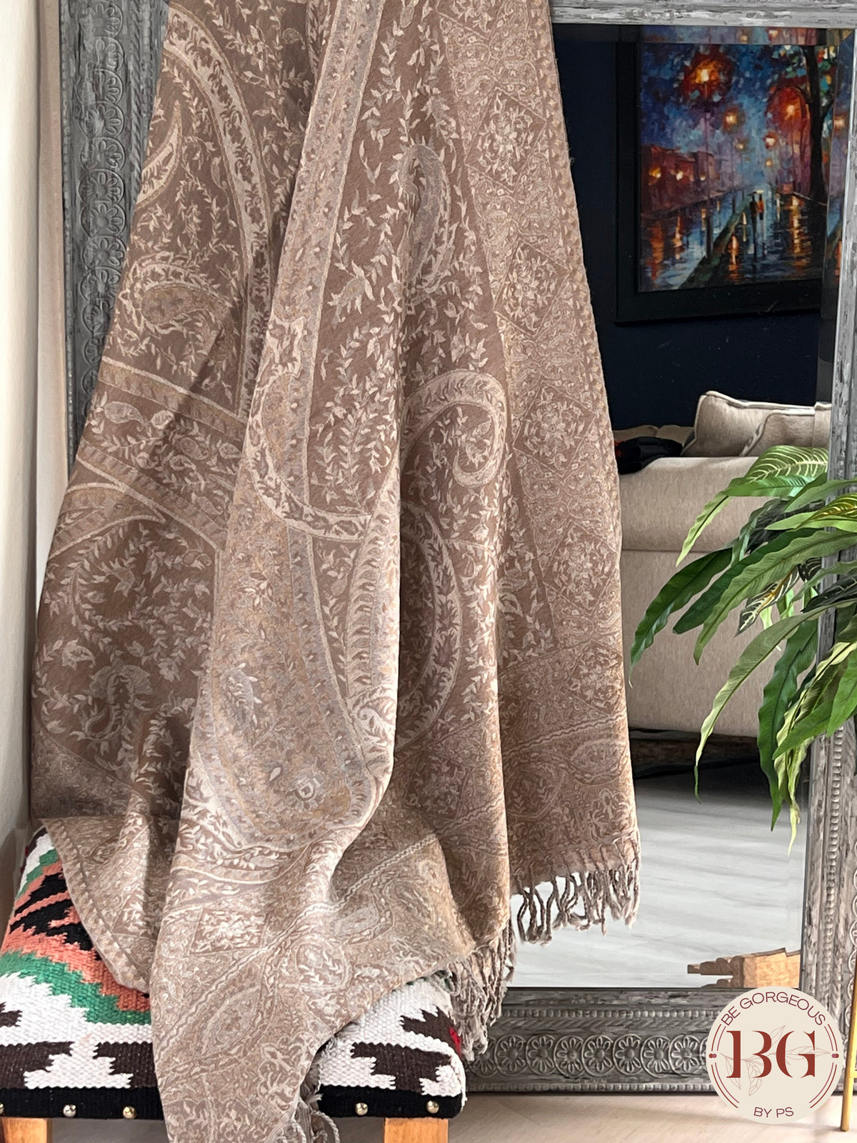 Kashmiri Embroidery Shawl on pure wool jamawar work cream