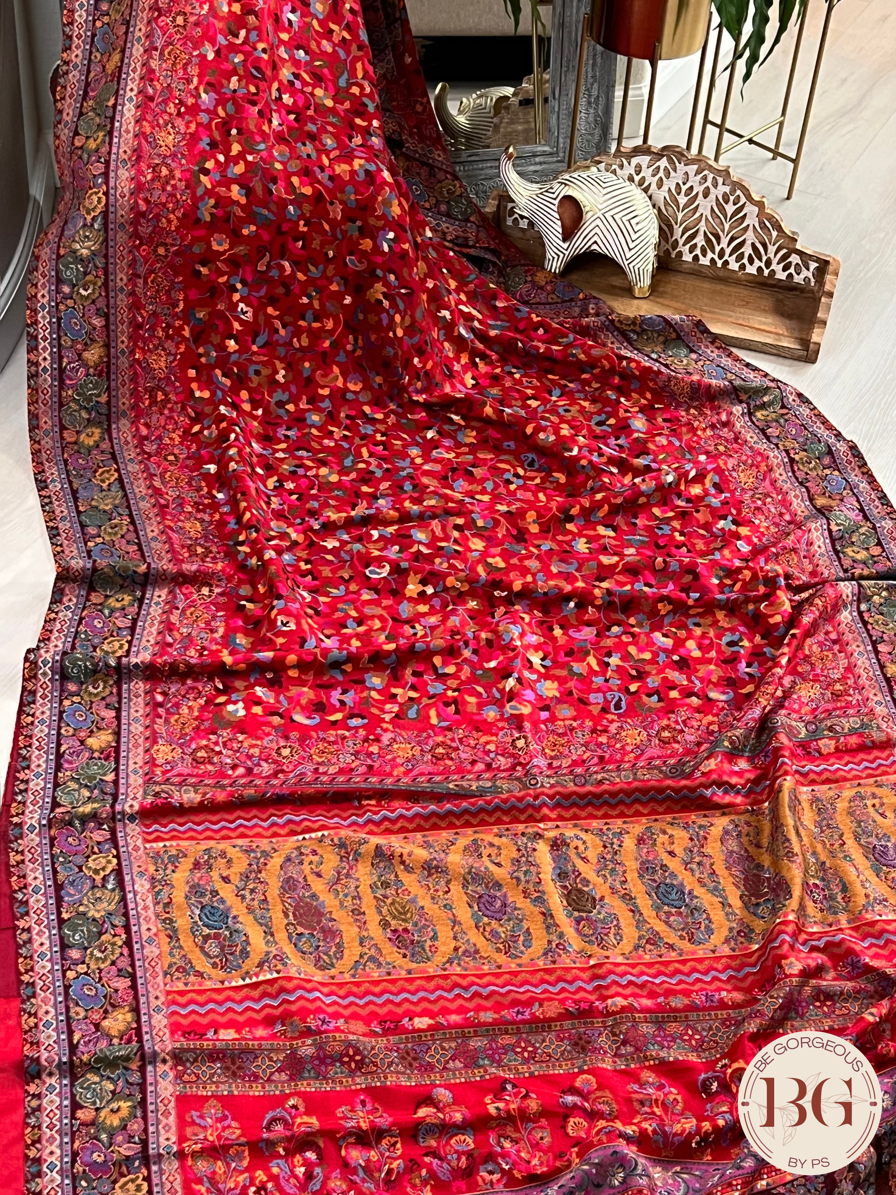 PASHMINA SILK KANI KASHMIRI RED TULIPS SA-PAS-KAN-RE305