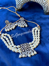 Three Layered Pearls Victorian Choker Necklace Set