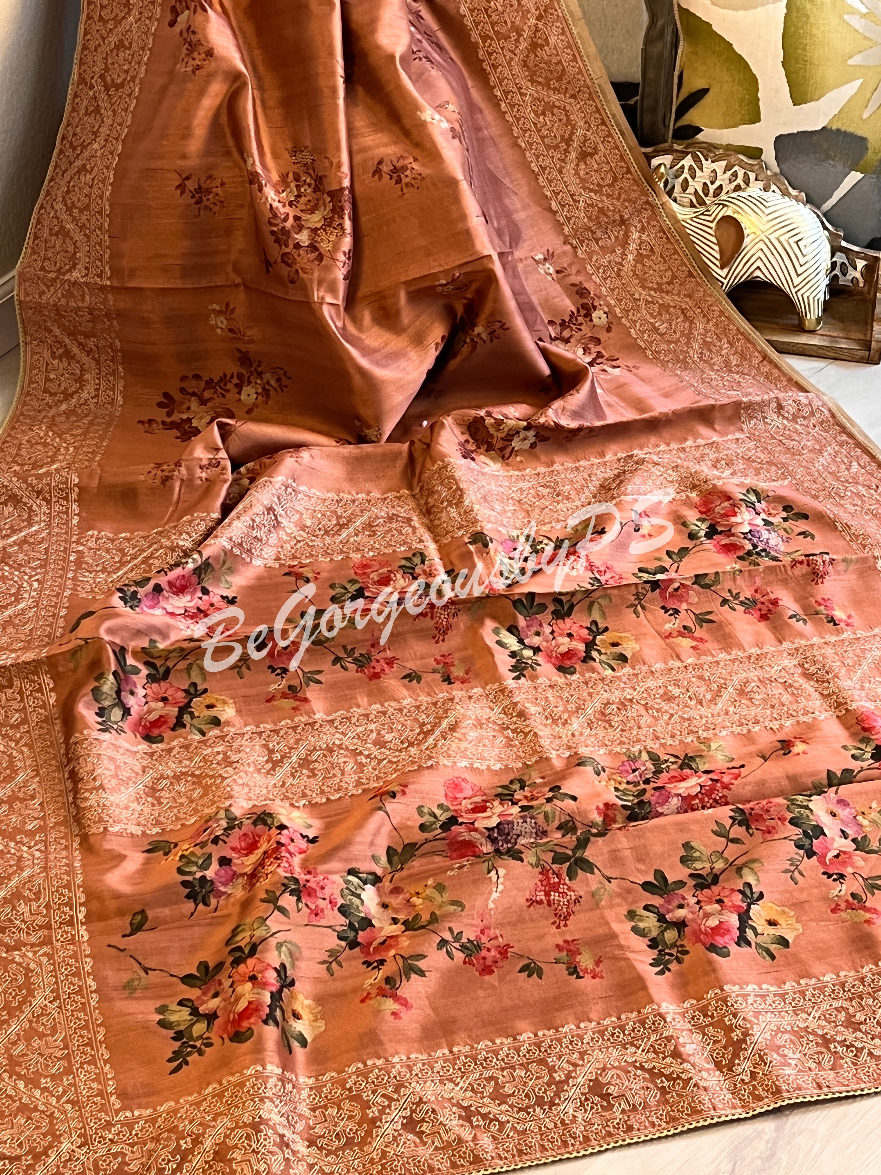 TUSSAR EMBROIDERY PEACH