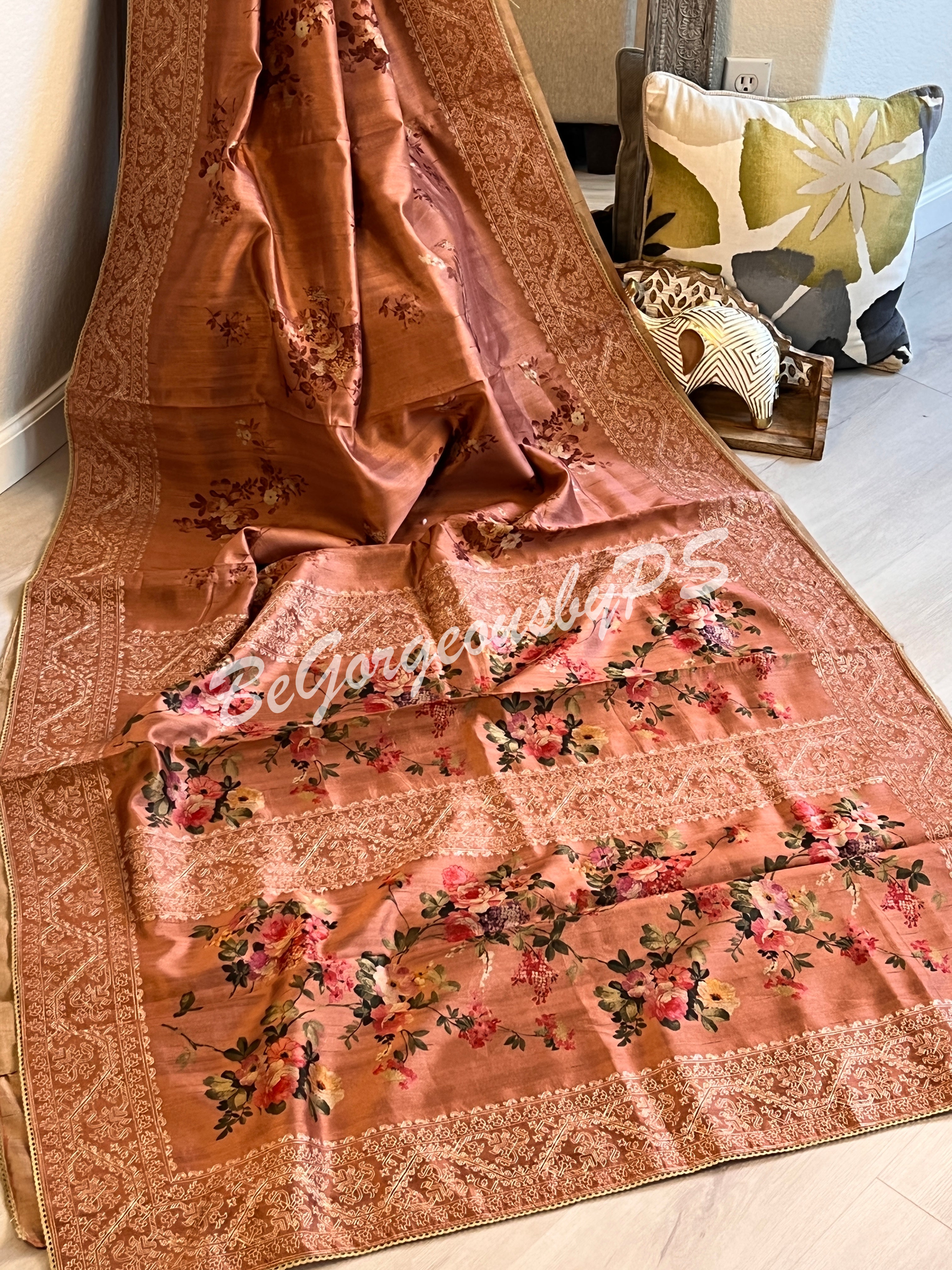 TUSSAR EMBROIDERY PEACH