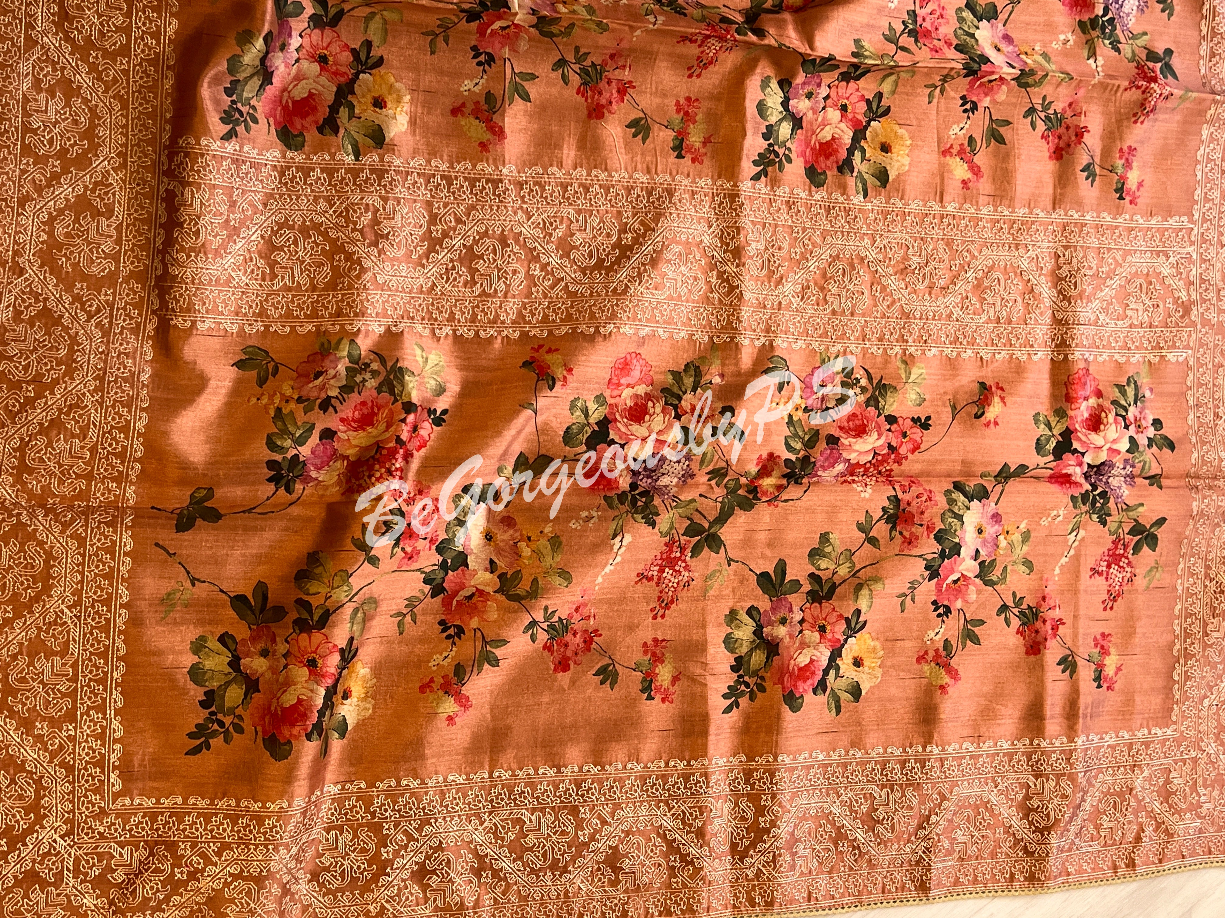 TUSSAR EMBROIDERY PEACH