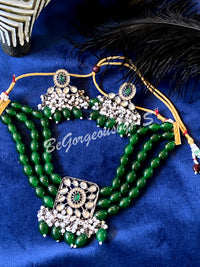 Three Layered Pearls Victorian Choker Necklace Set