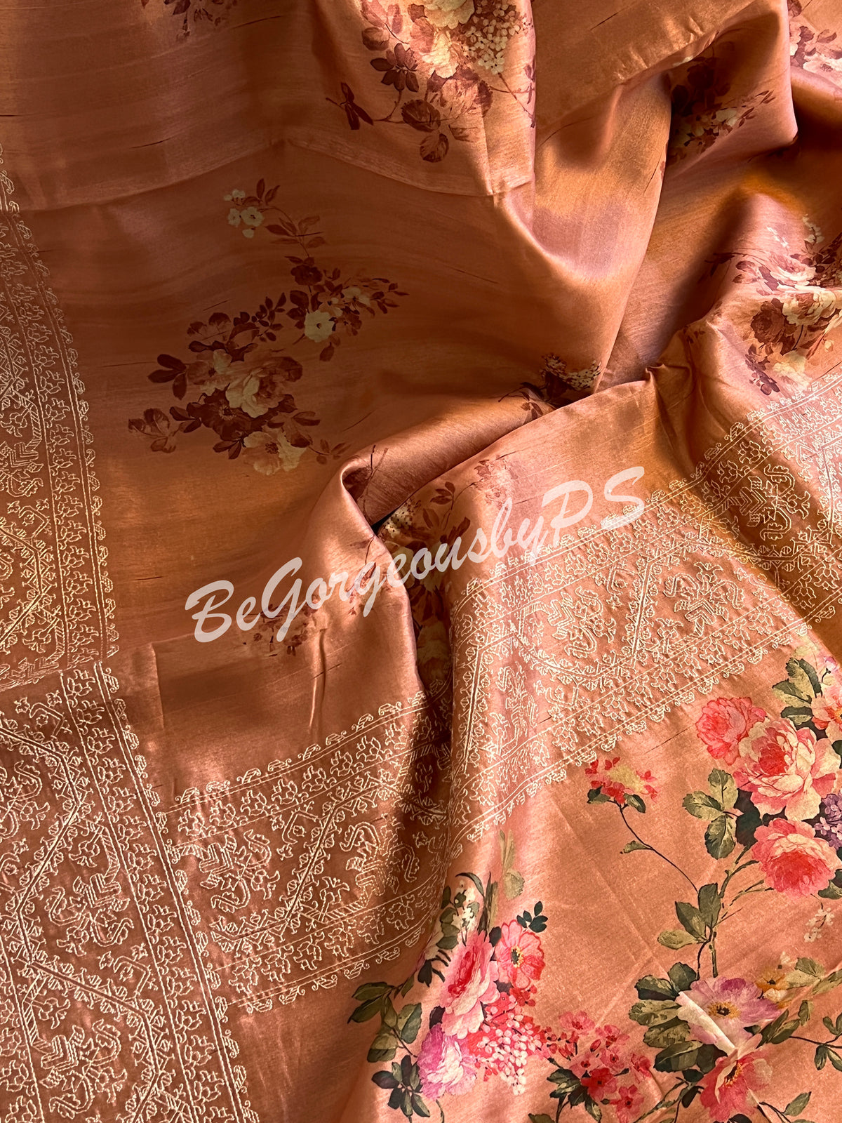 TUSSAR EMBROIDERY PEACH