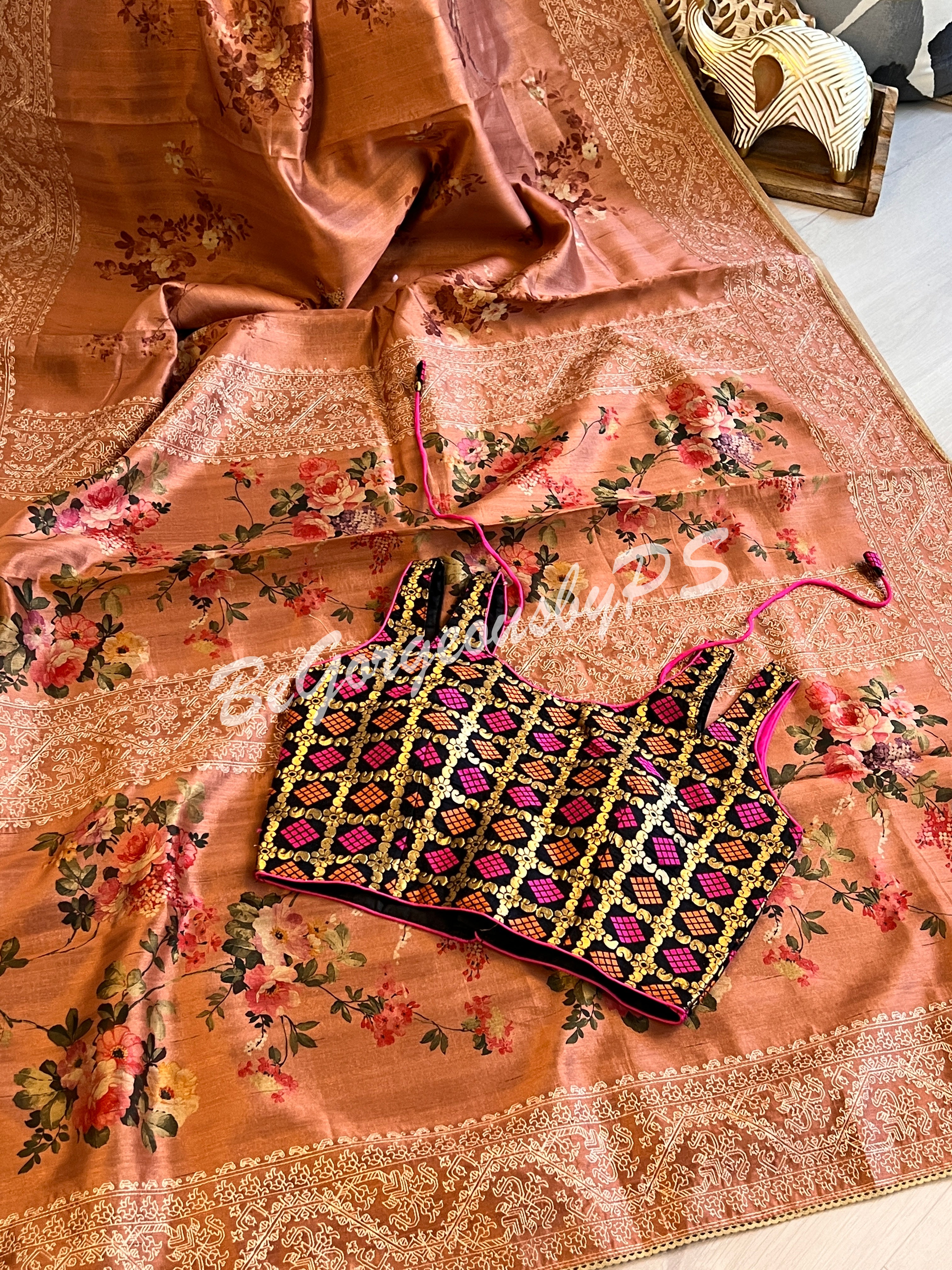 TUSSAR EMBROIDERY PEACH