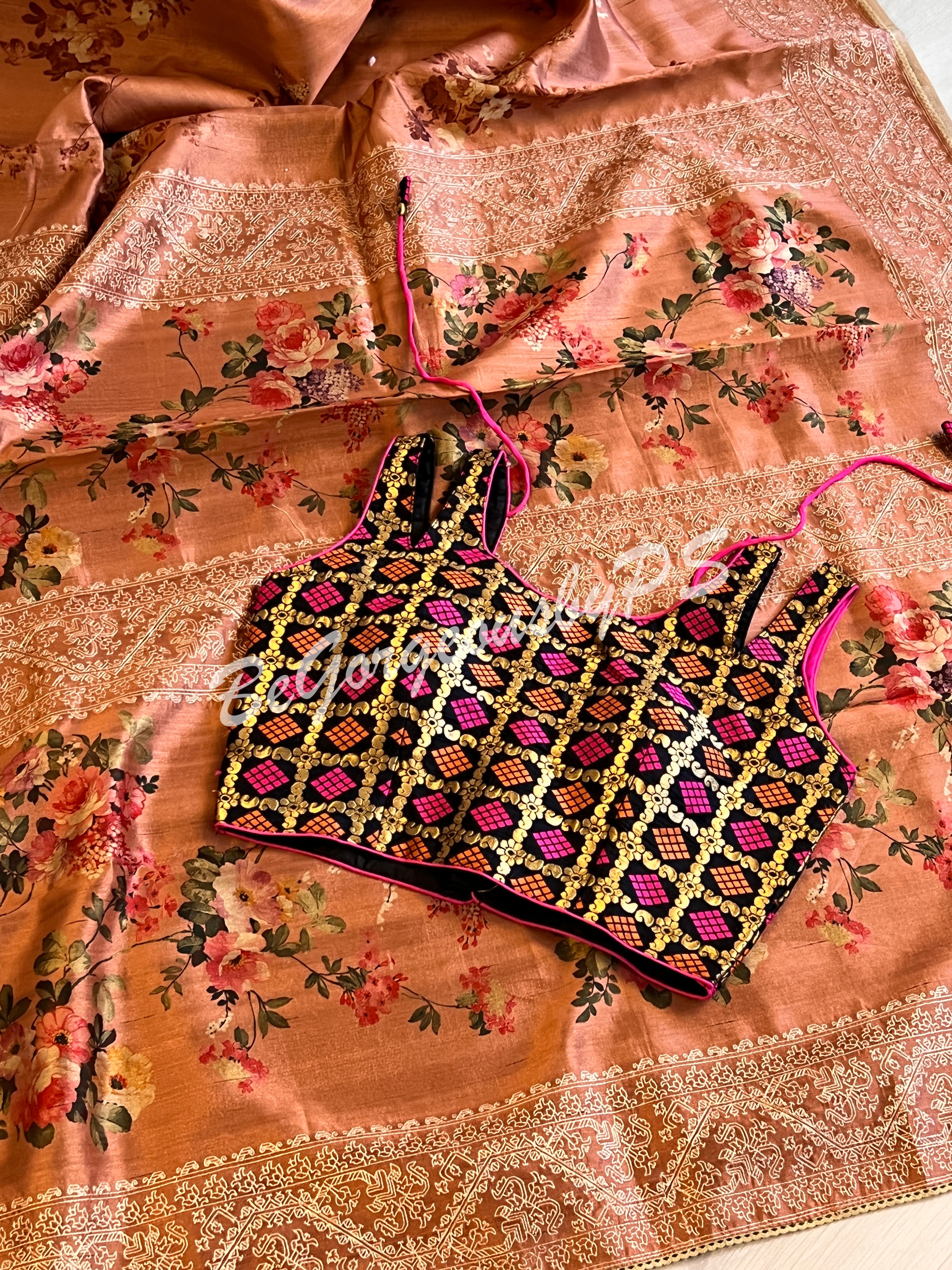 TUSSAR EMBROIDERY PEACH