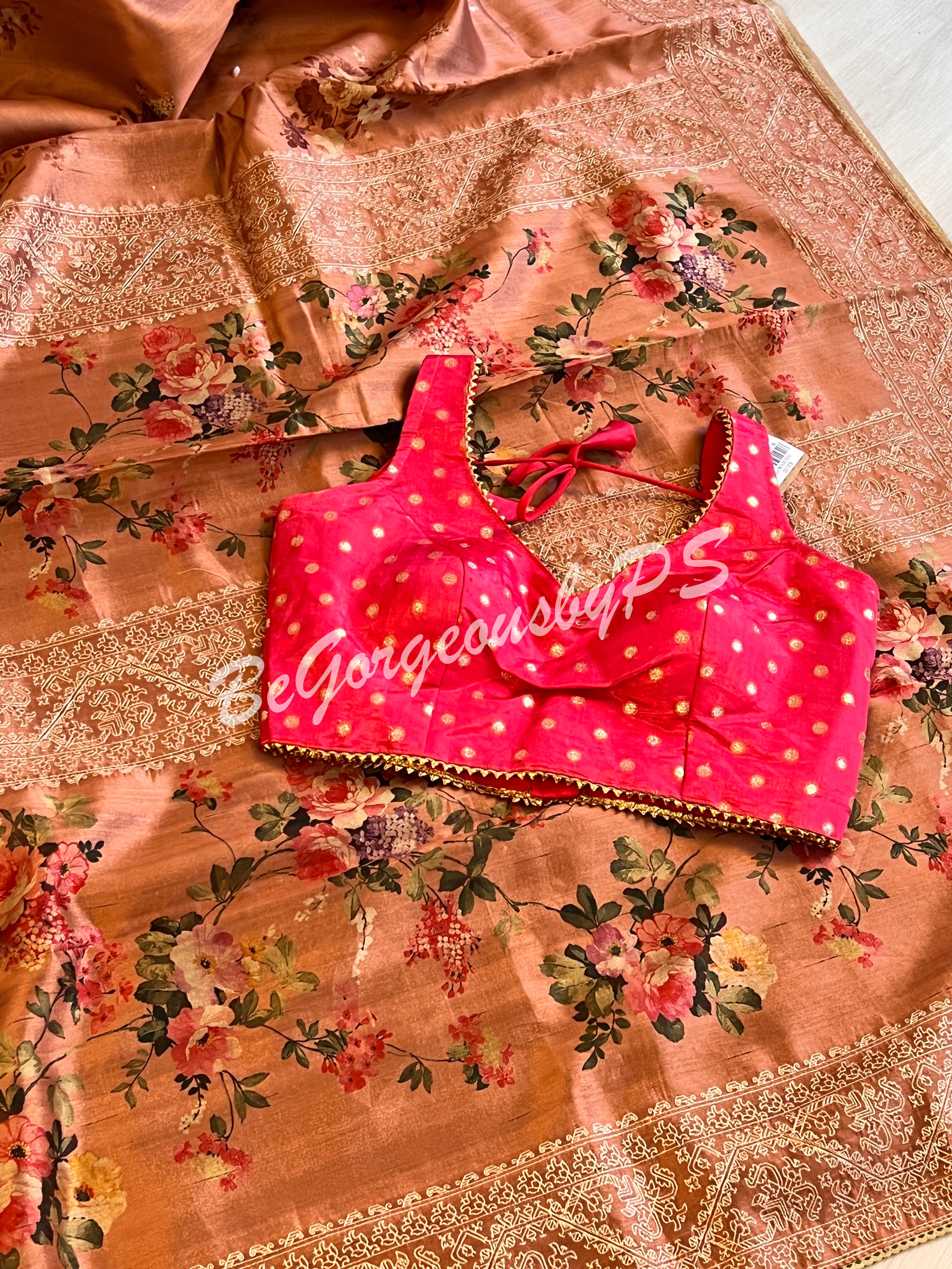 TUSSAR EMBROIDERY PEACH