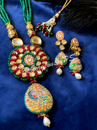 Stone Beaded Meenakari Long necklace pendant set