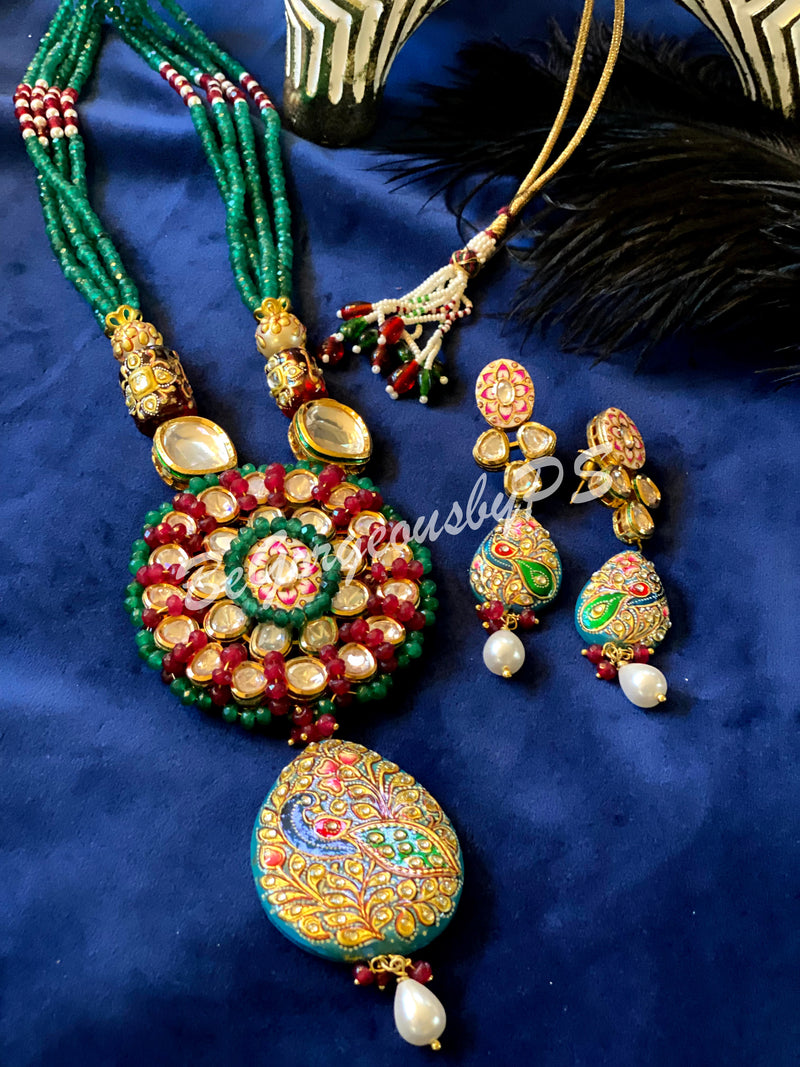 Kundan meena pendant on sale set