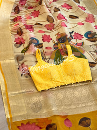 Organza with handpainted pichwai work yellow