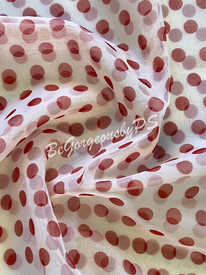 Organza with embroidery Red Polka dots