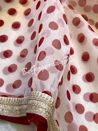 Organza with embroidery Red Polka dots