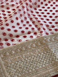 Organza with embroidery Red Polka dots