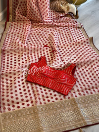 Organza with embroidery Red Polka dots