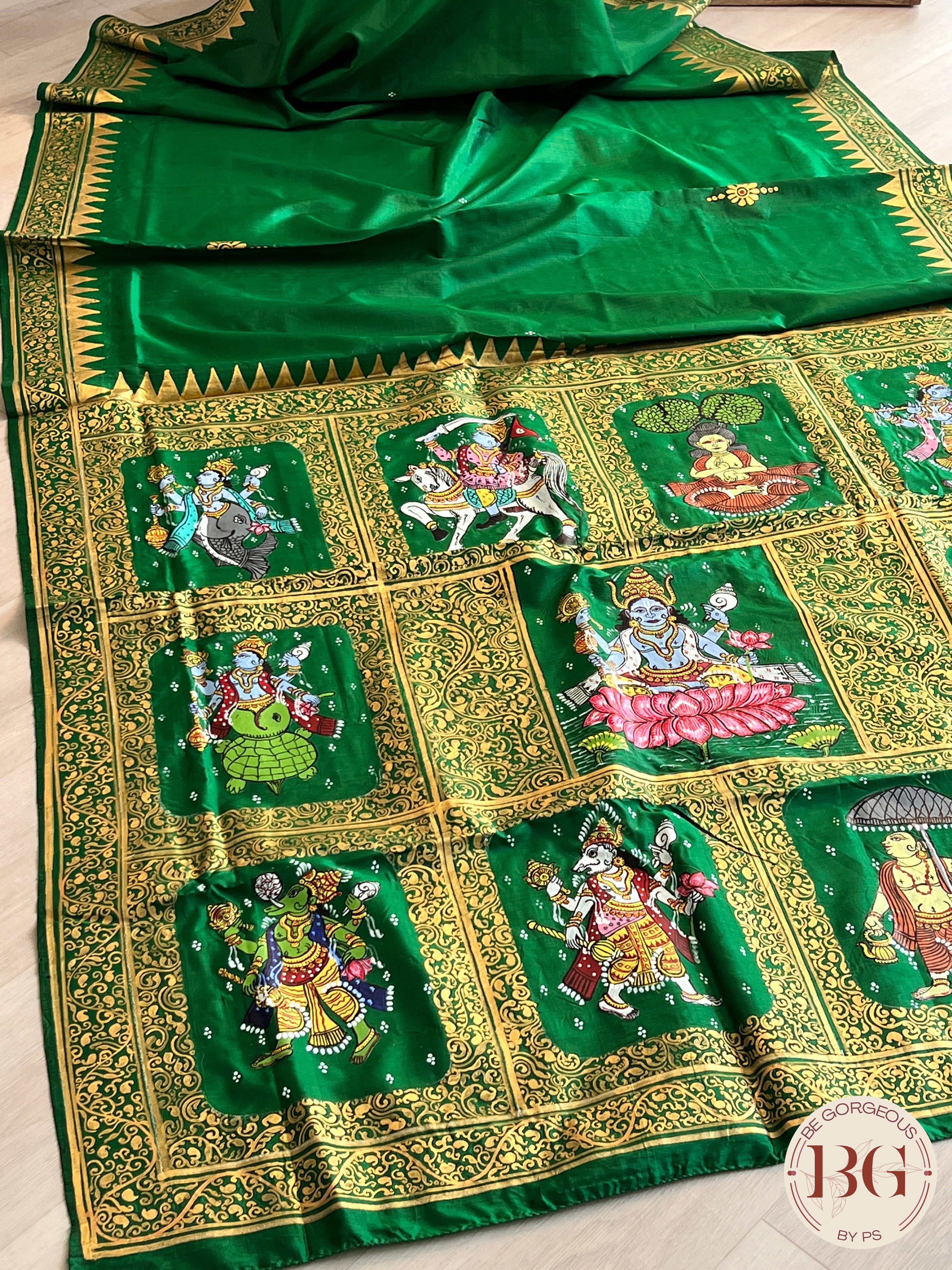 PATTACHITRA MULBERRY SILK BOTTLE GREEN SA-PAT-MUL-BO436