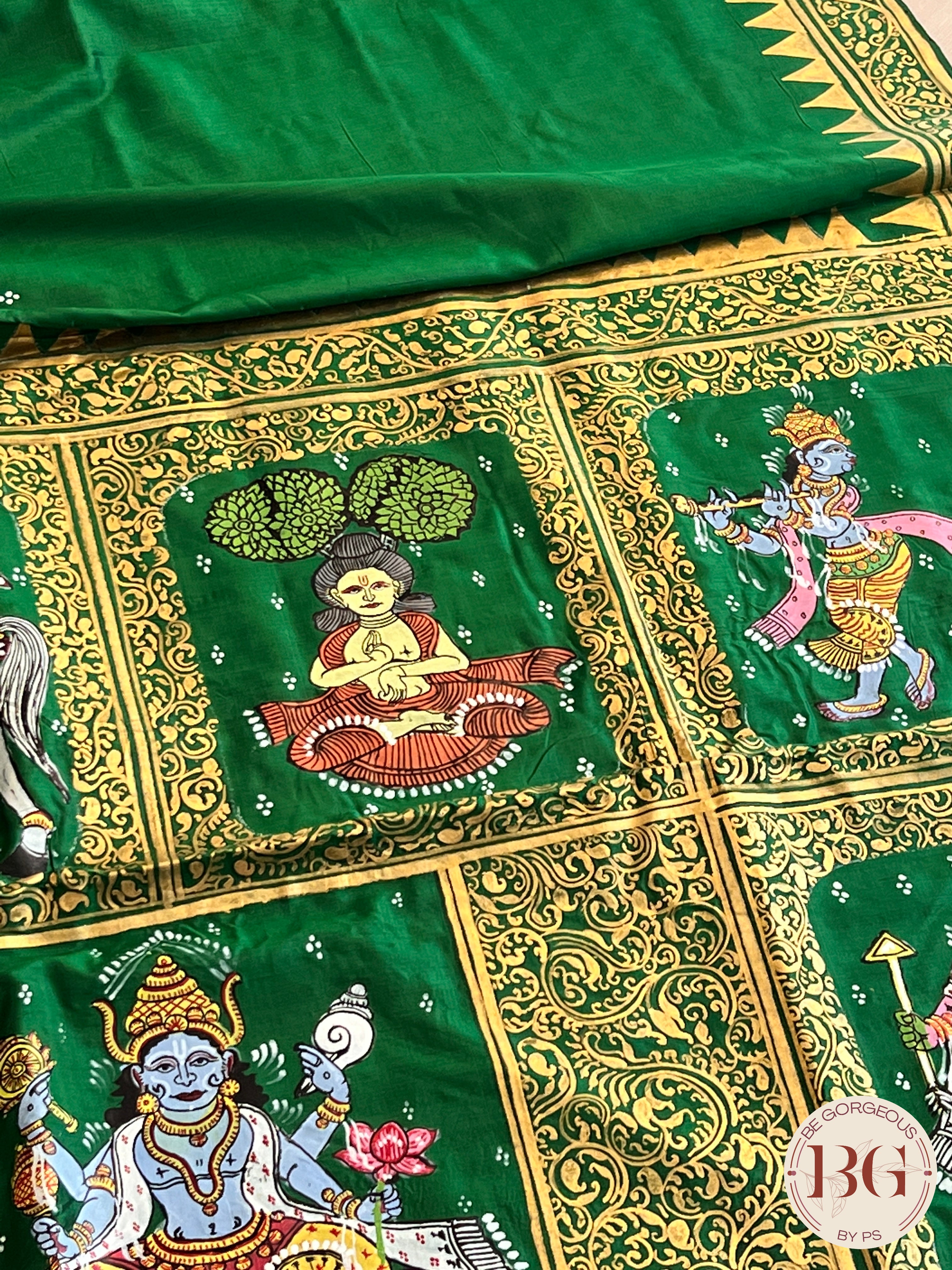 PATTACHITRA MULBERRY SILK BOTTLE GREEN SA-PAT-MUL-BO436