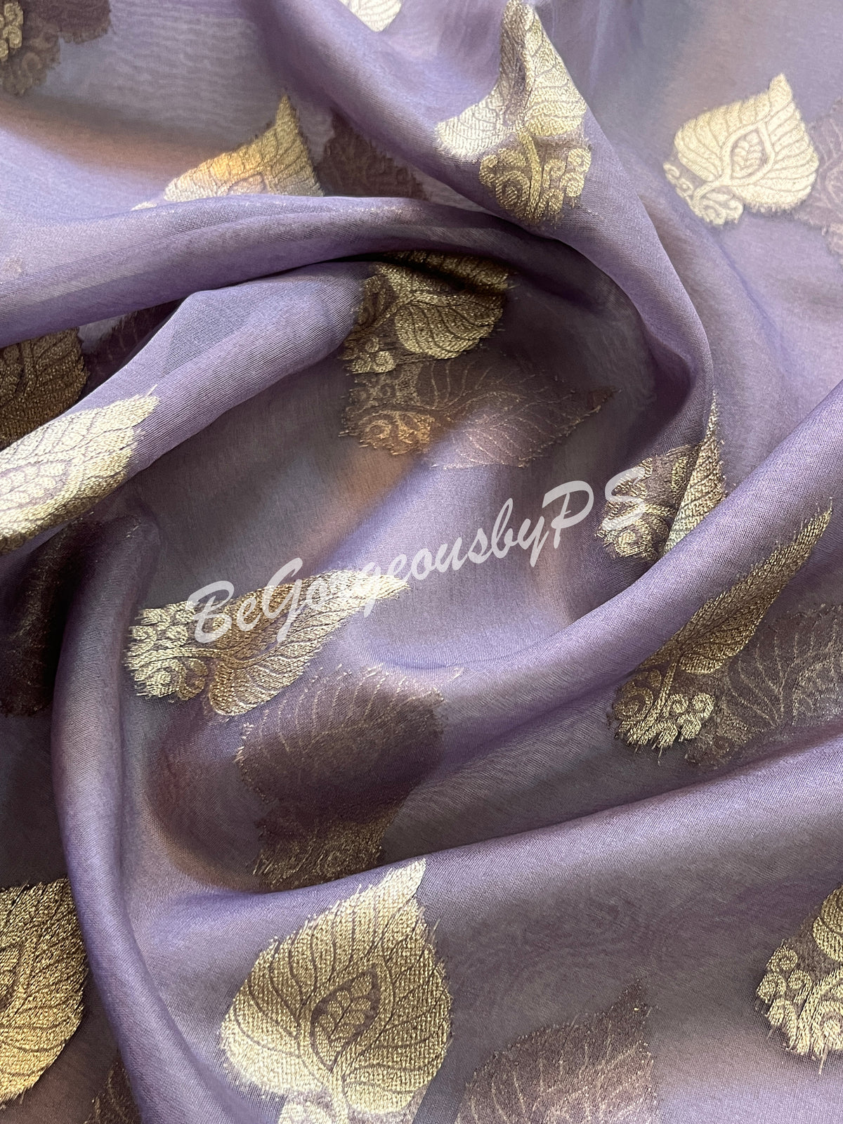 Organza with foil work Lavender