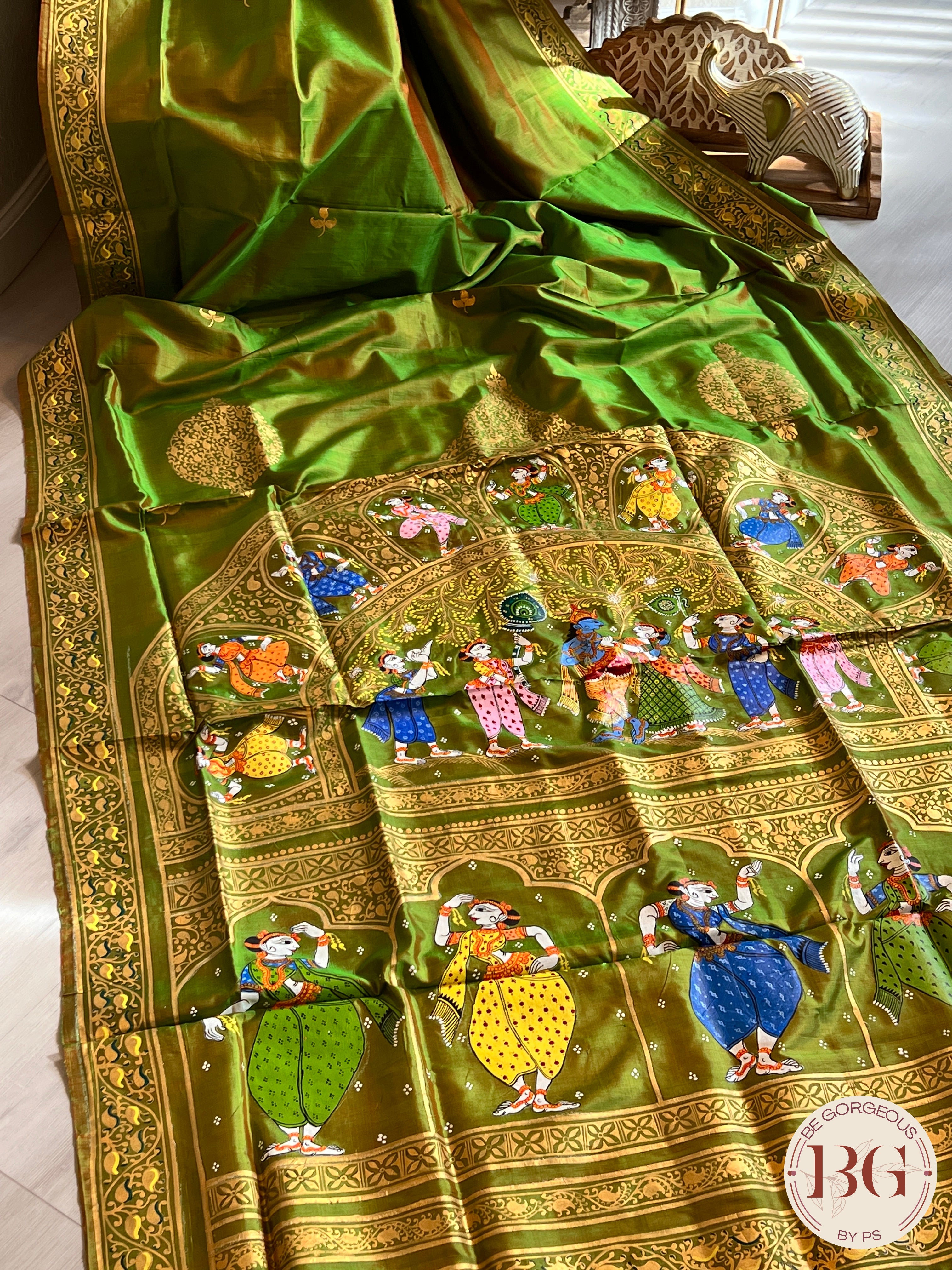 PATTACHITRA MULBERRY SILK Mehendi GREEN SA-PAT-MUL-GR435