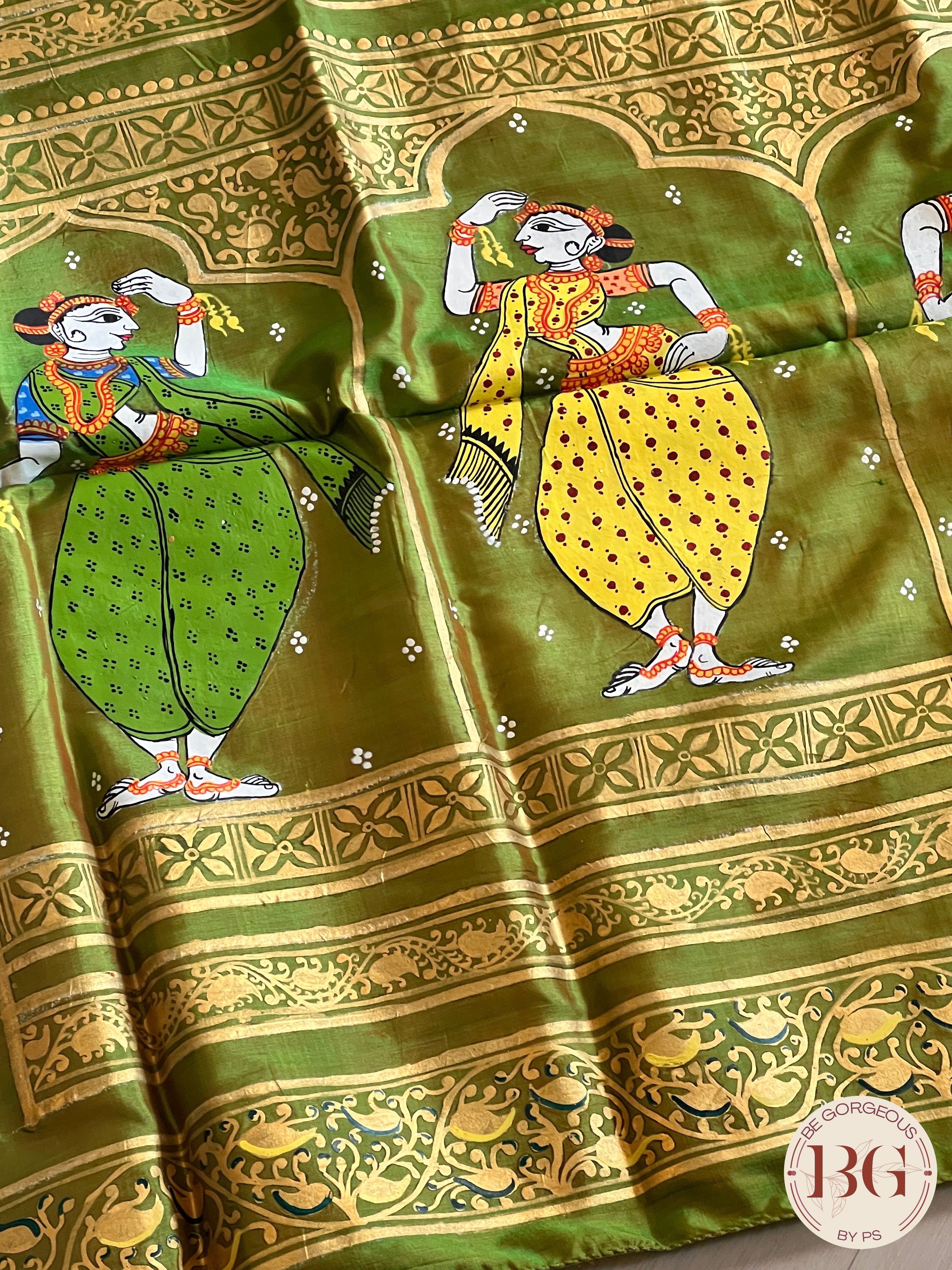 PATTACHITRA MULBERRY SILK Mehendi GREEN SA-PAT-MUL-GR435