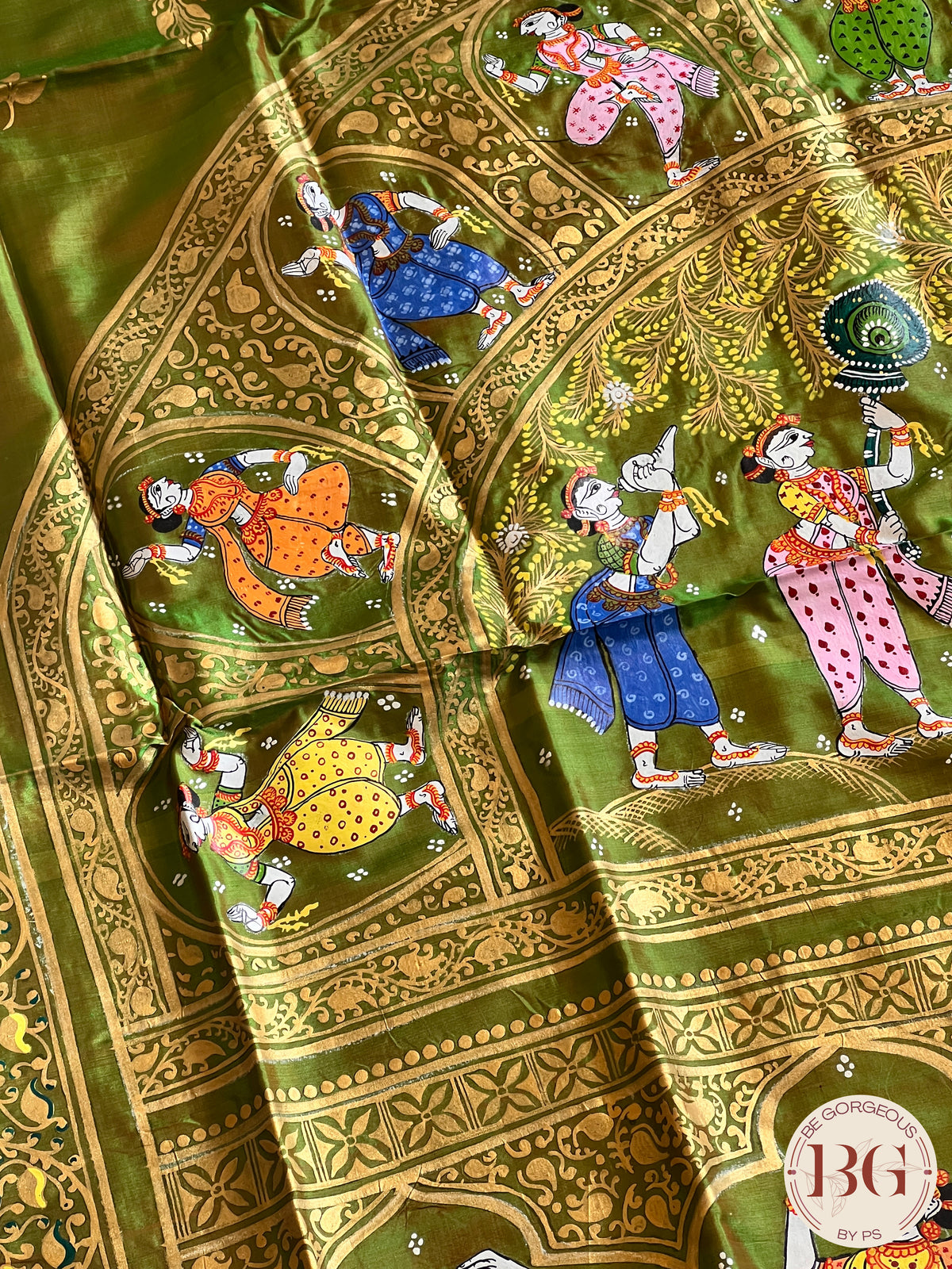 PATTACHITRA MULBERRY SILK Mehendi GREEN SA-PAT-MUL-GR435