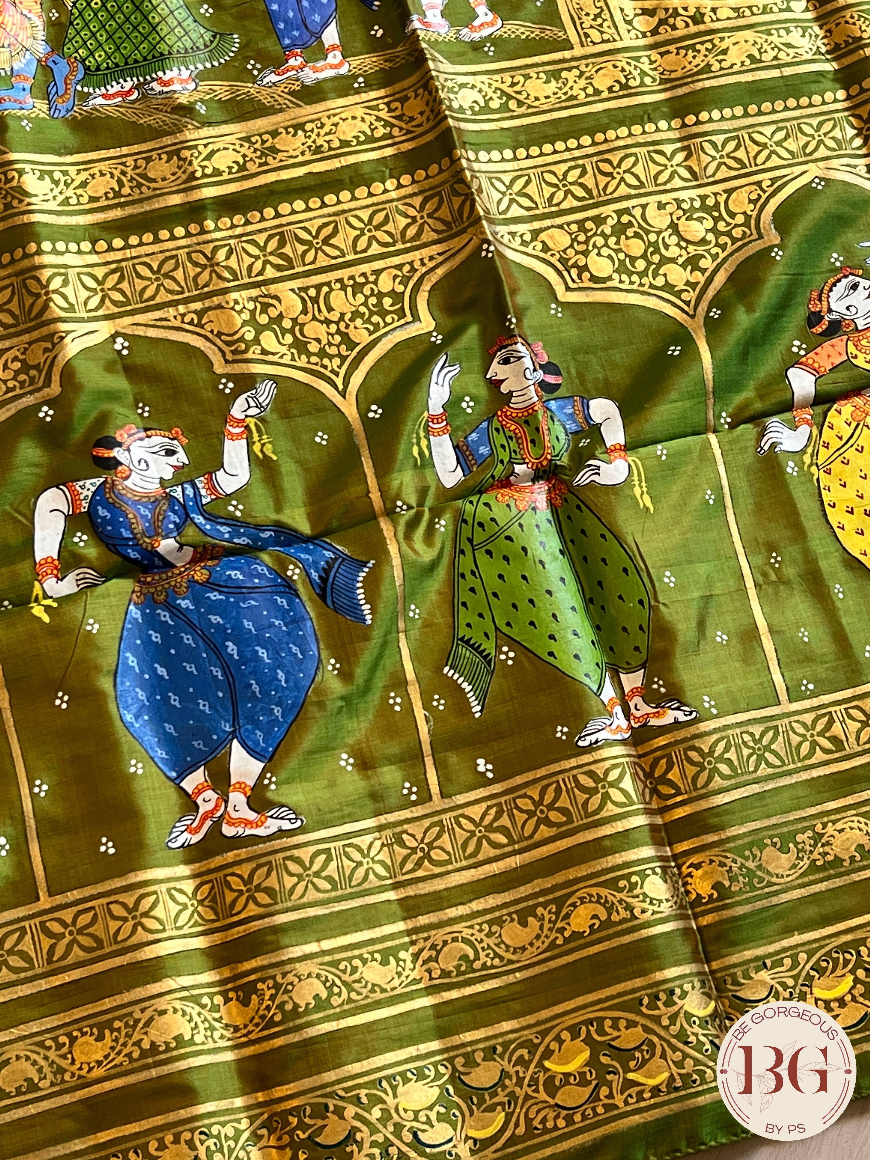 PATTACHITRA MULBERRY SILK Mehendi GREEN SA-PAT-MUL-GR435