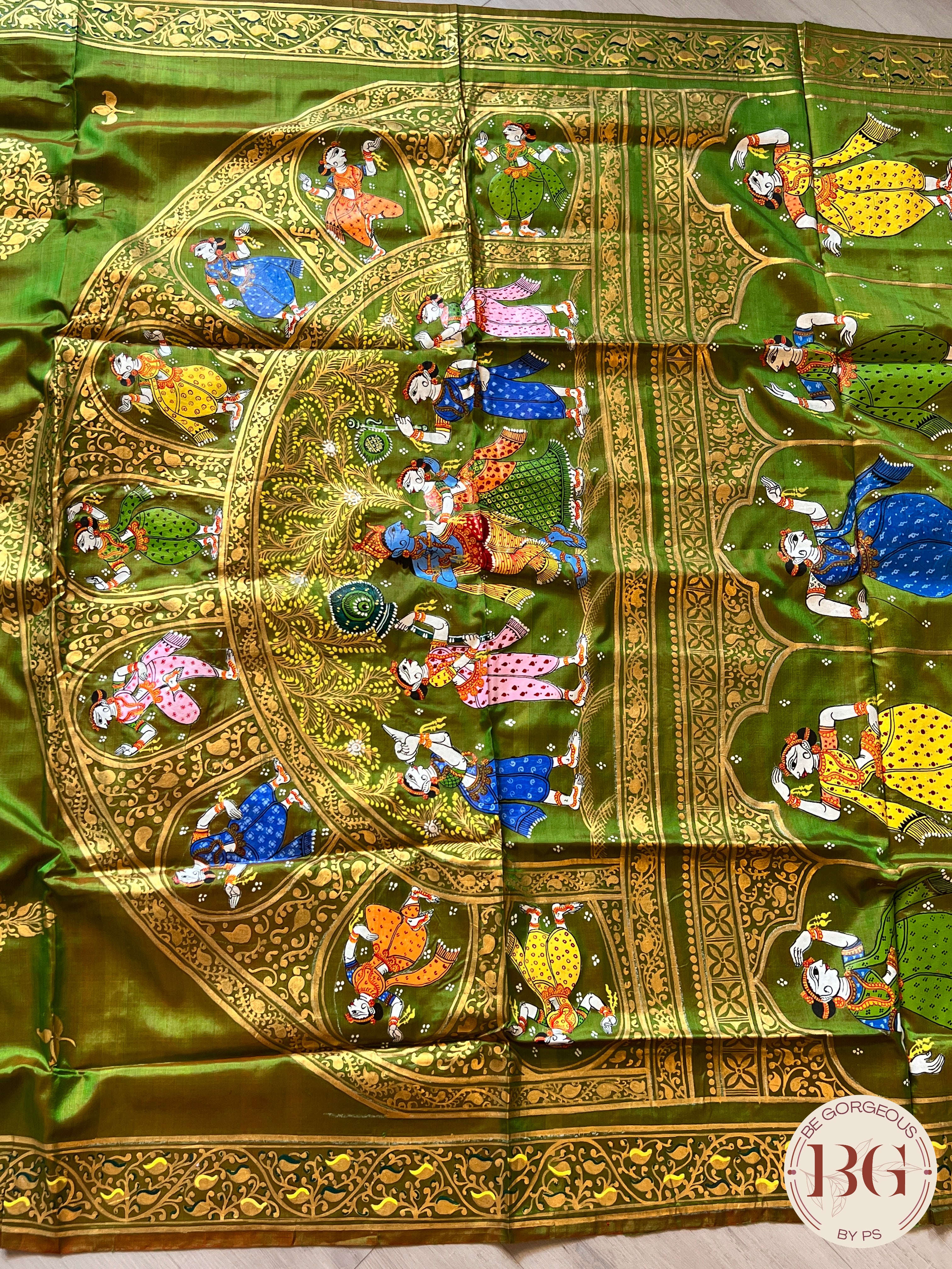 PATTACHITRA MULBERRY SILK Mehendi GREEN SA-PAT-MUL-GR435