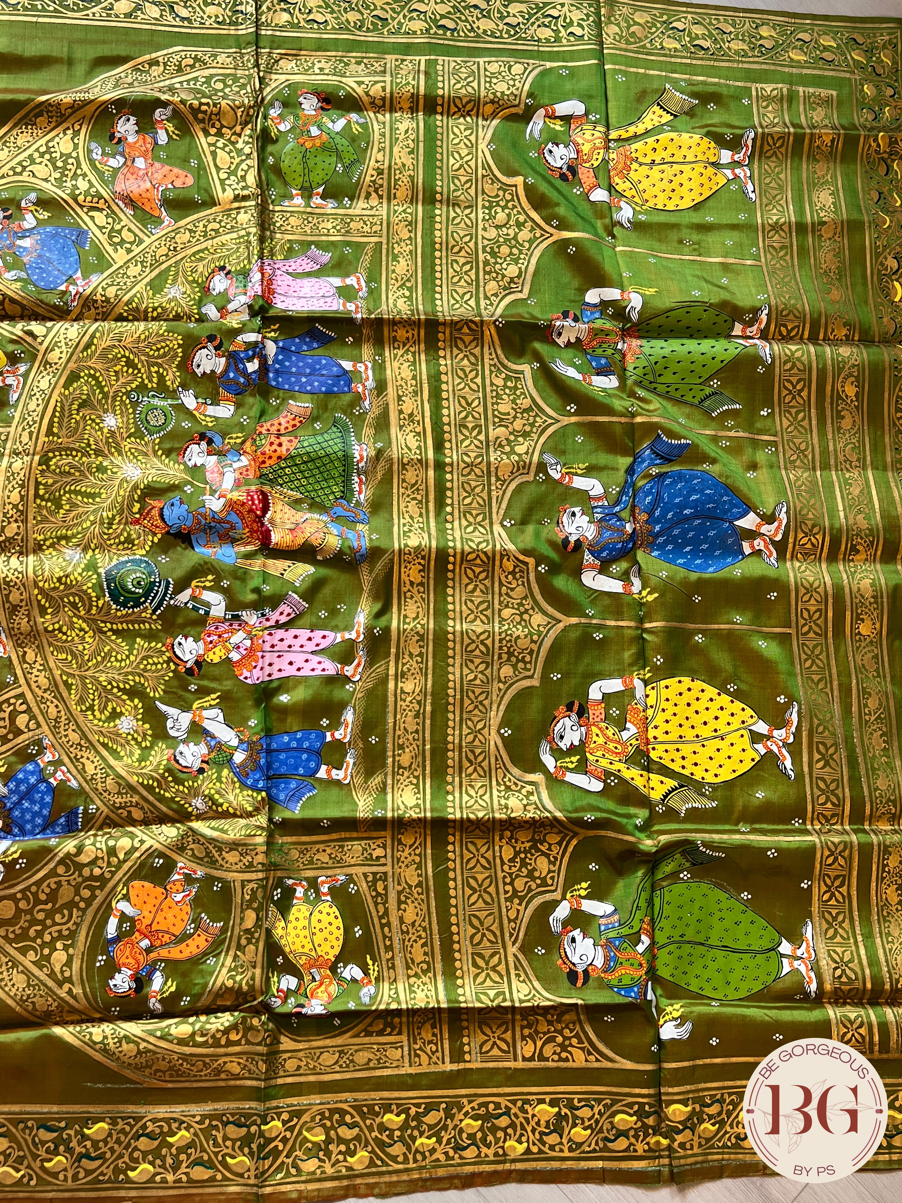 PATTACHITRA MULBERRY SILK Mehendi GREEN SA-PAT-MUL-GR435