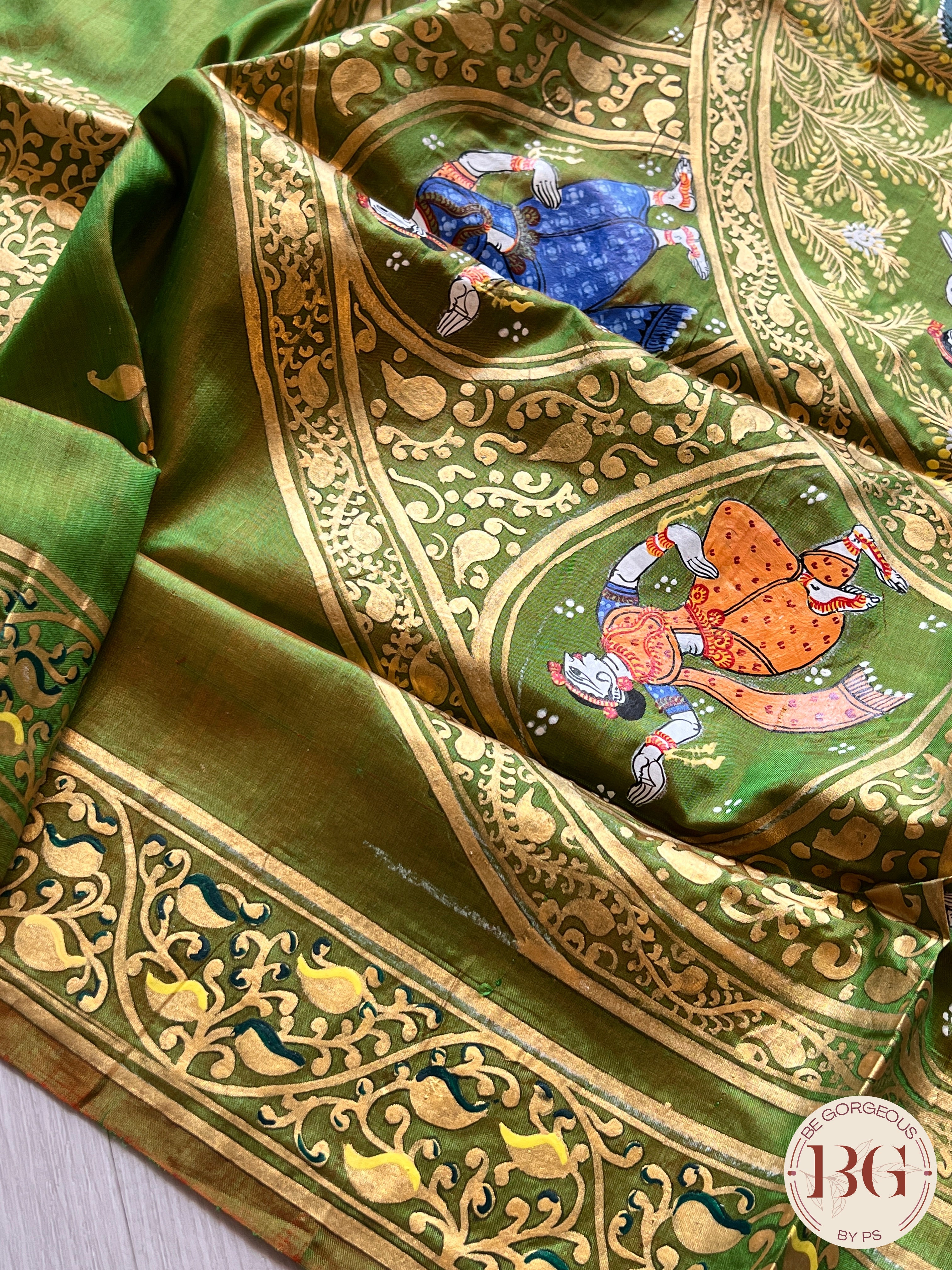 PATTACHITRA MULBERRY SILK Mehendi GREEN SA-PAT-MUL-GR435